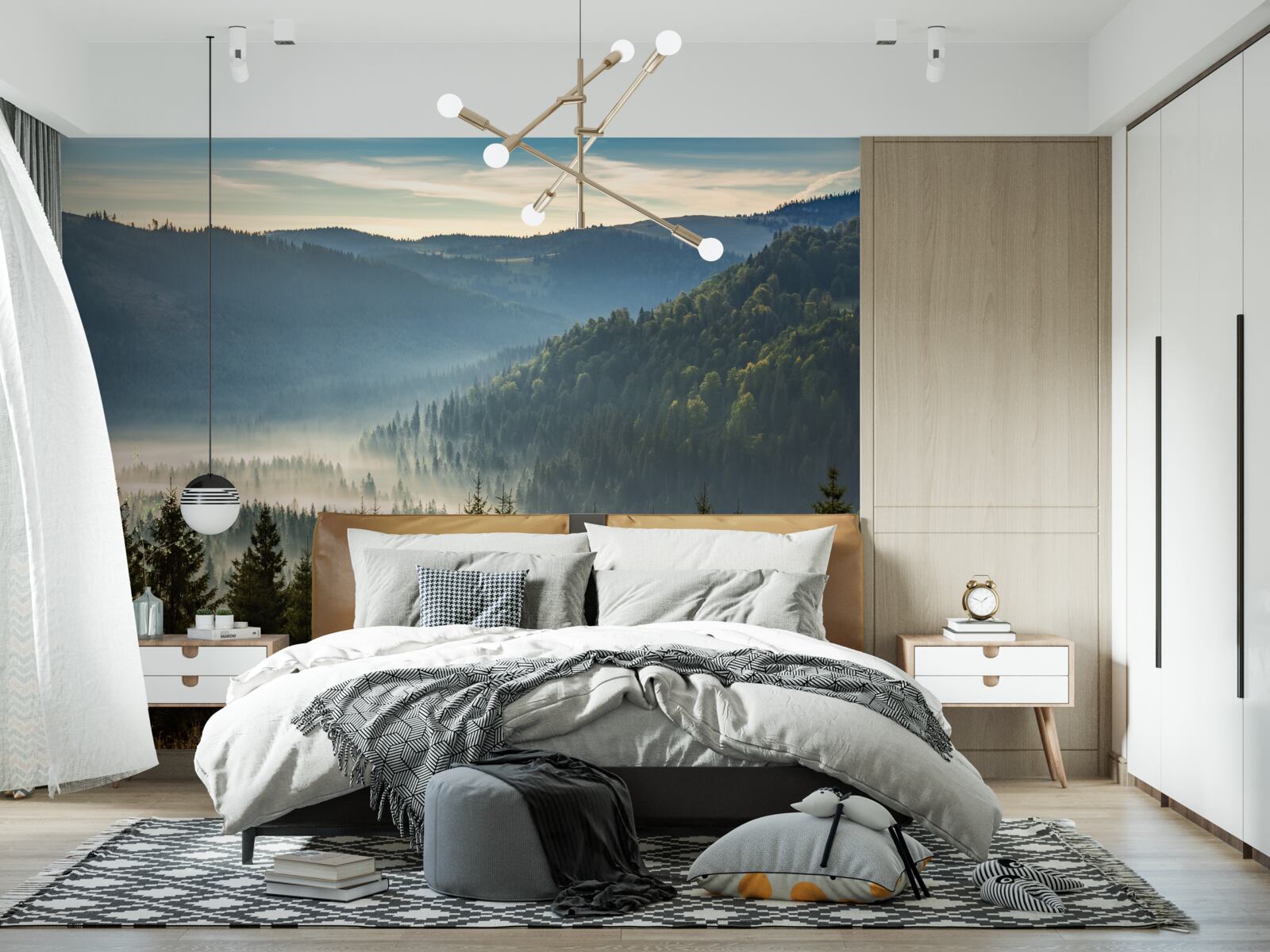 Papier peint la forêt dense d'automne est enveloppée d'un brouillard plus épais