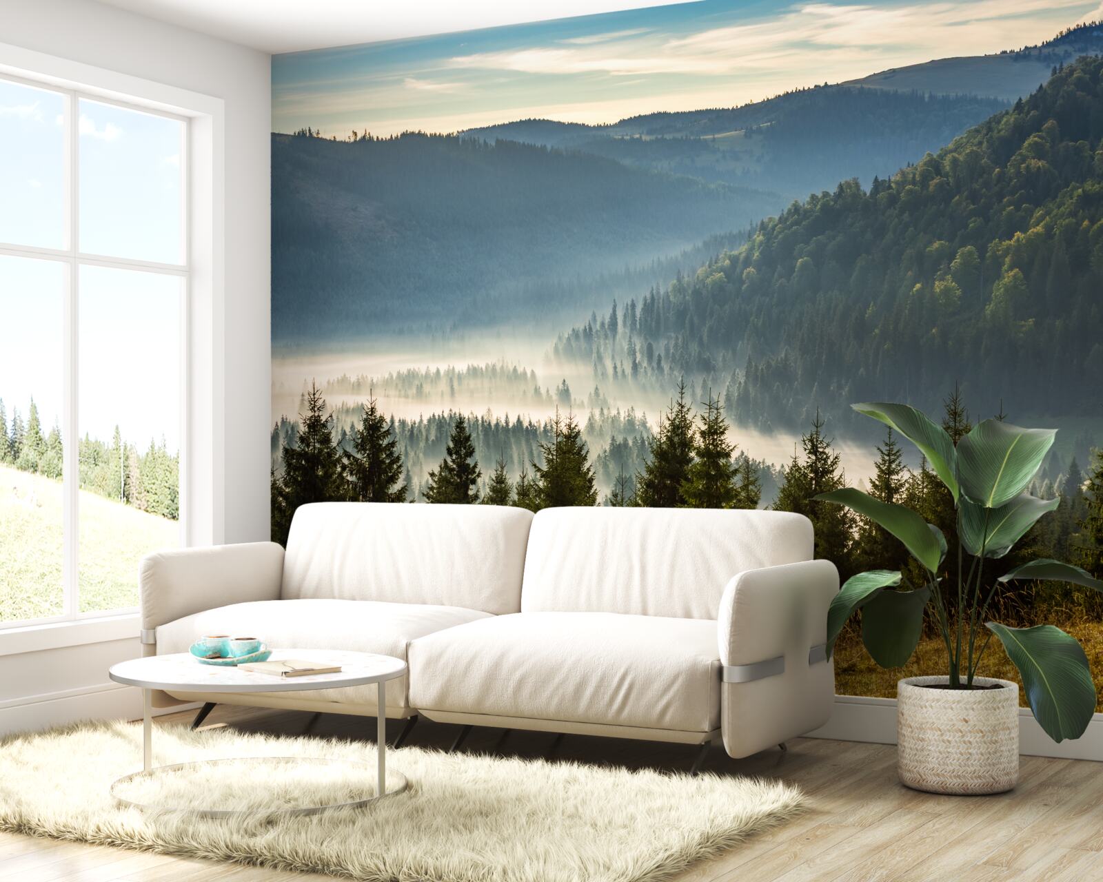 Papier peint la forêt dense d'automne est enveloppée d'un brouillard plus épais