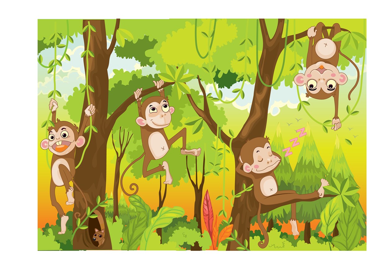 Papier peint les singes grimpent aux arbres