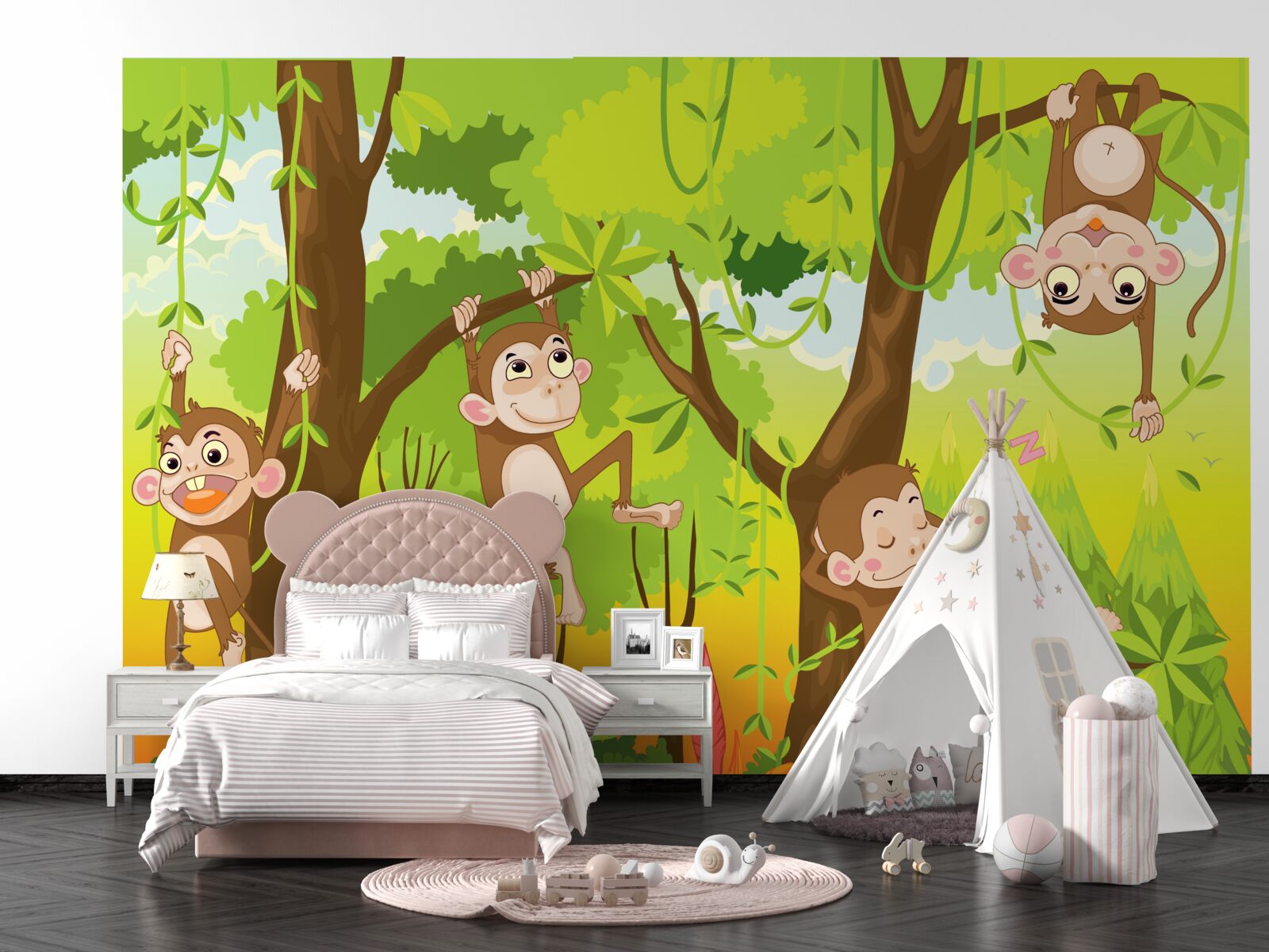 Papier peint les singes grimpent aux arbres