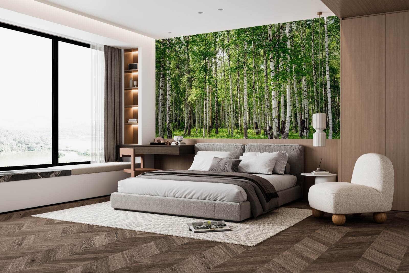 Papier peint bosquet de bouleaux élancés