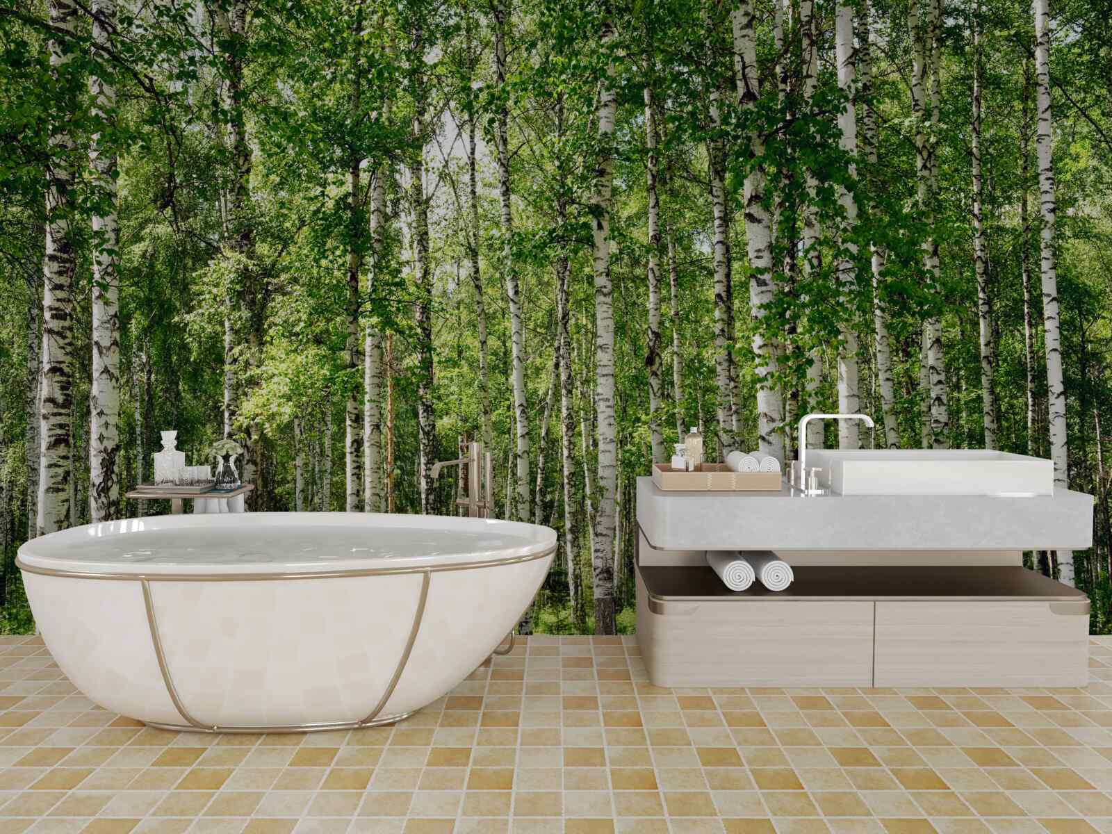 Papier peint bosquet de bouleaux élancés