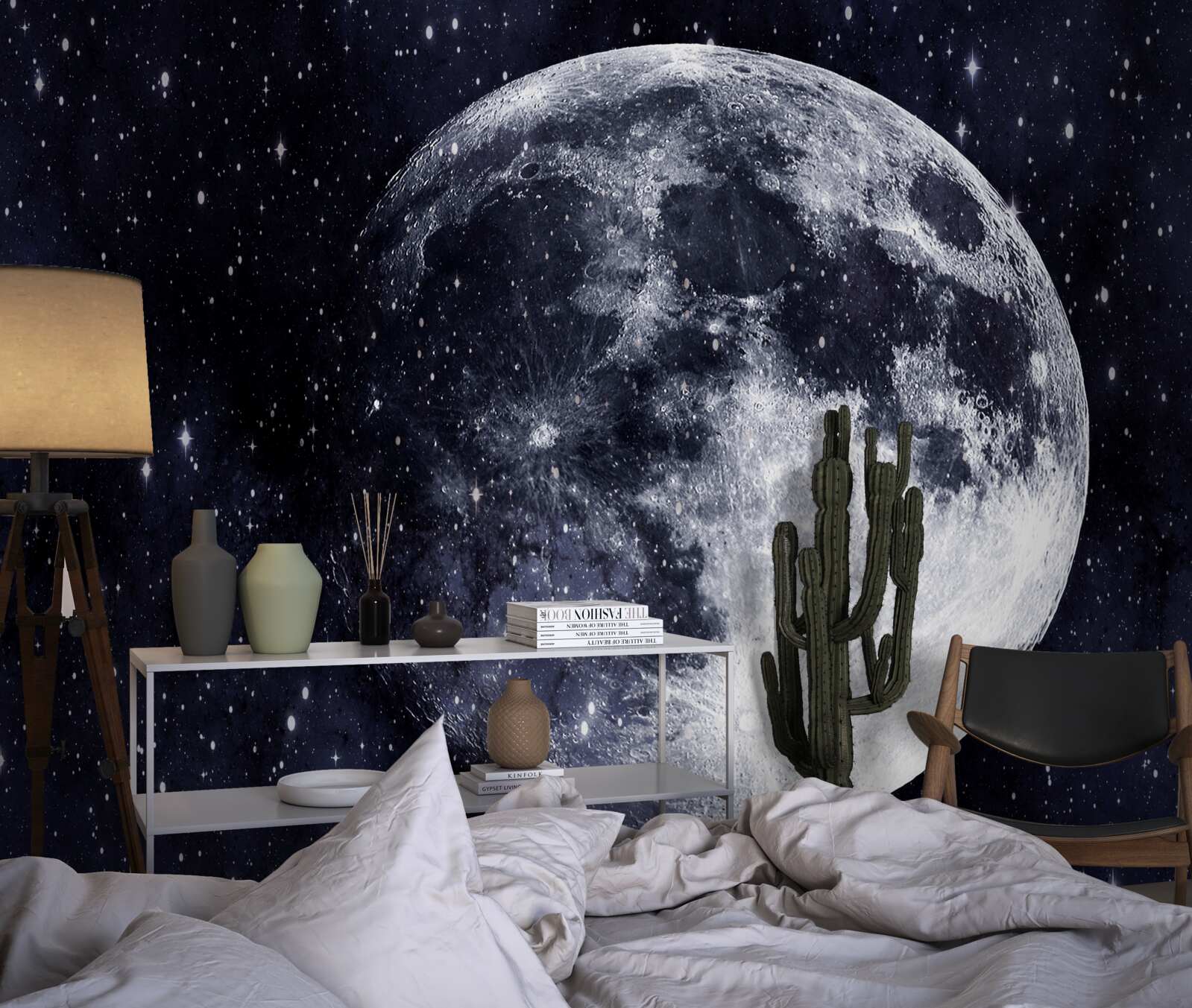 Papier peint une grande image de la lune est visible parmi les étoiles