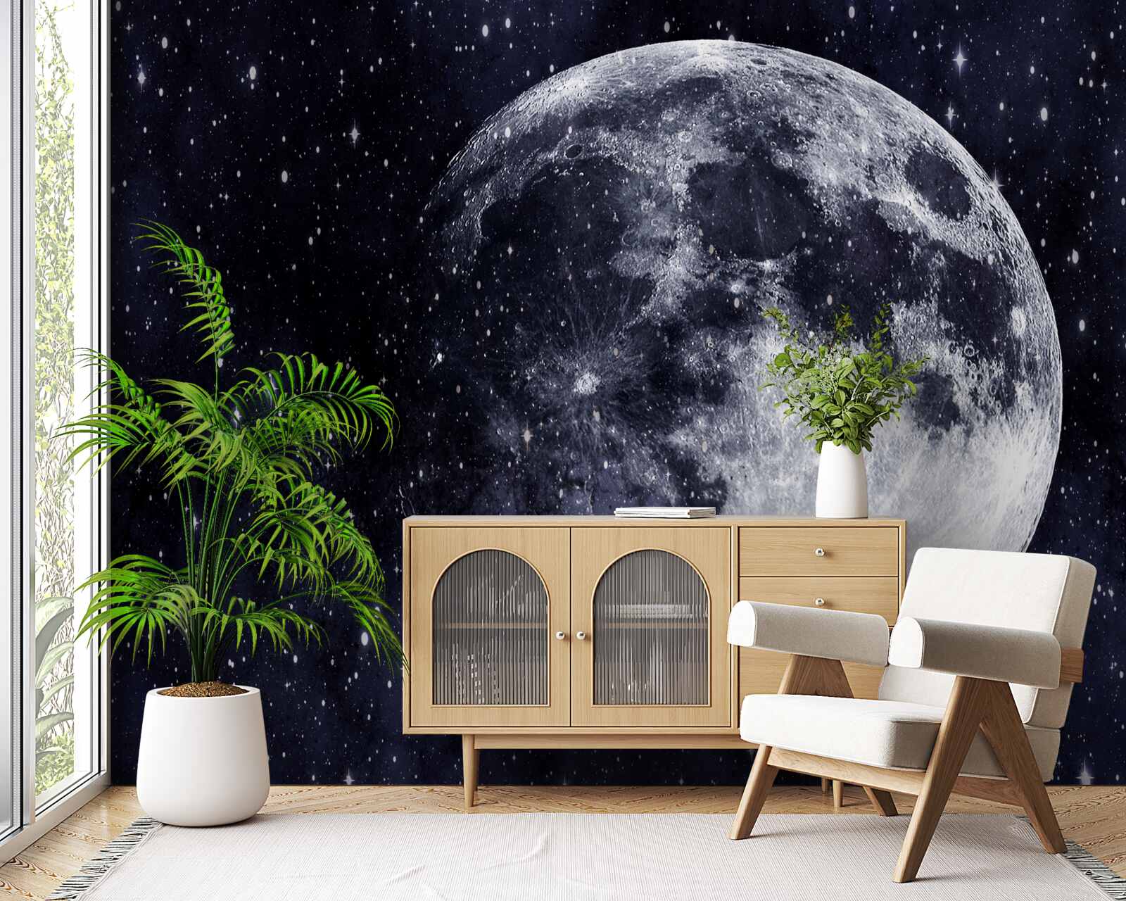 Papier peint une grande image de la lune est visible parmi les étoiles