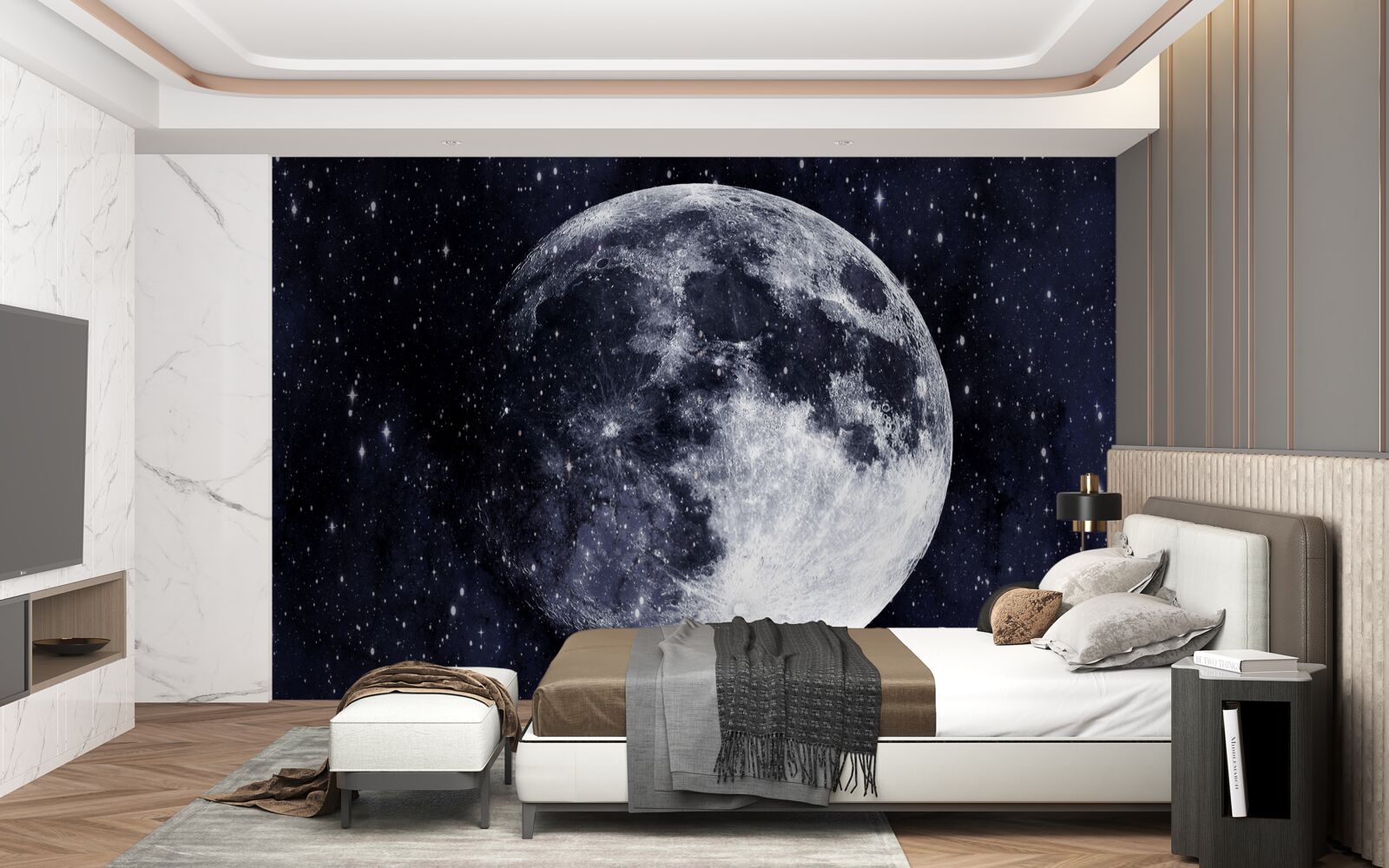 Papier peint une grande image de la lune est visible parmi les étoiles