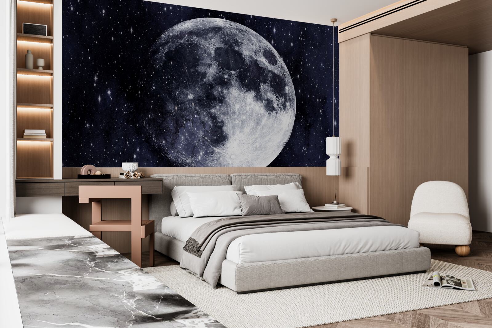 Papier peint une grande image de la lune est visible parmi les étoiles