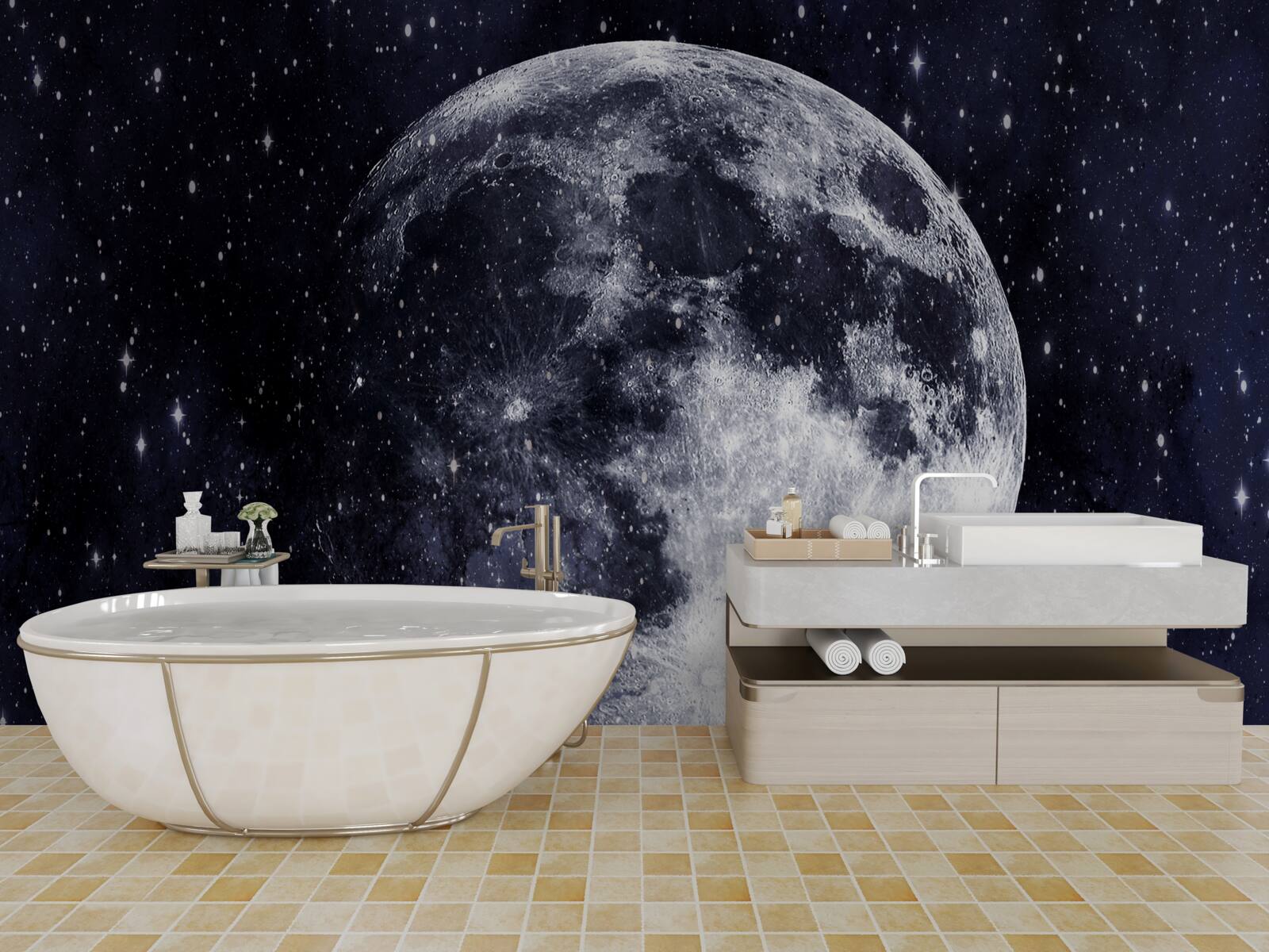 Papier peint une grande image de la lune est visible parmi les étoiles