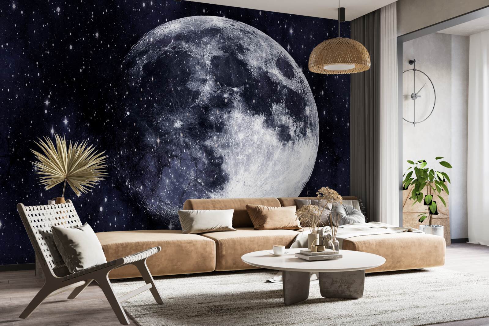 Papier peint une grande image de la lune est visible parmi les étoiles