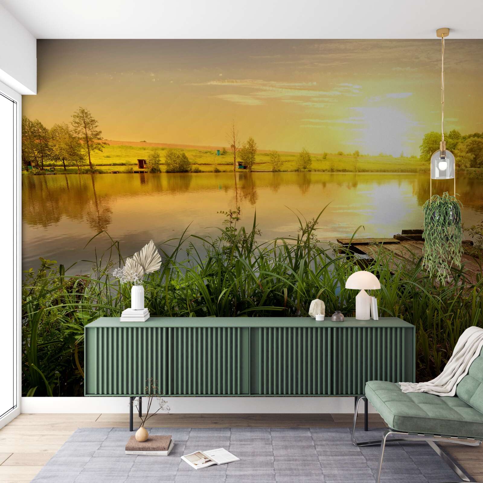 Papier peint lever de soleil sur un lac tranquille