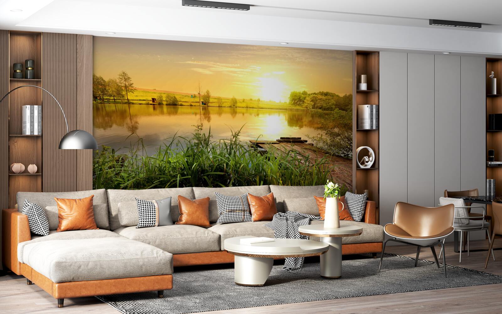 Papier peint lever de soleil sur un lac tranquille