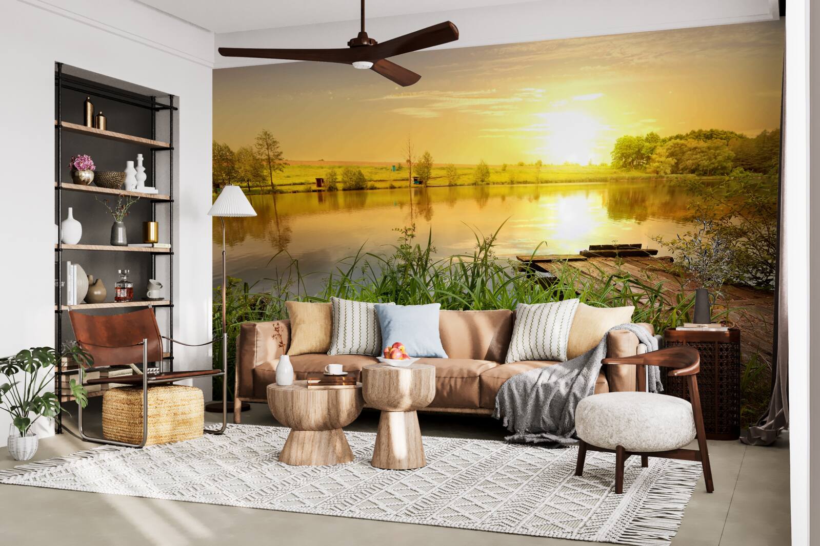 Papier peint lever de soleil sur un lac tranquille