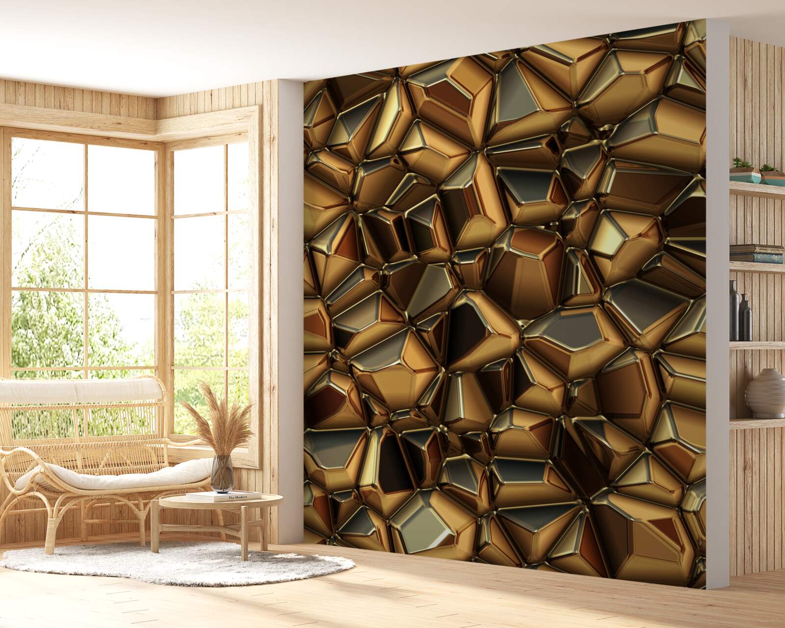 Papier peint polyèdres dorés