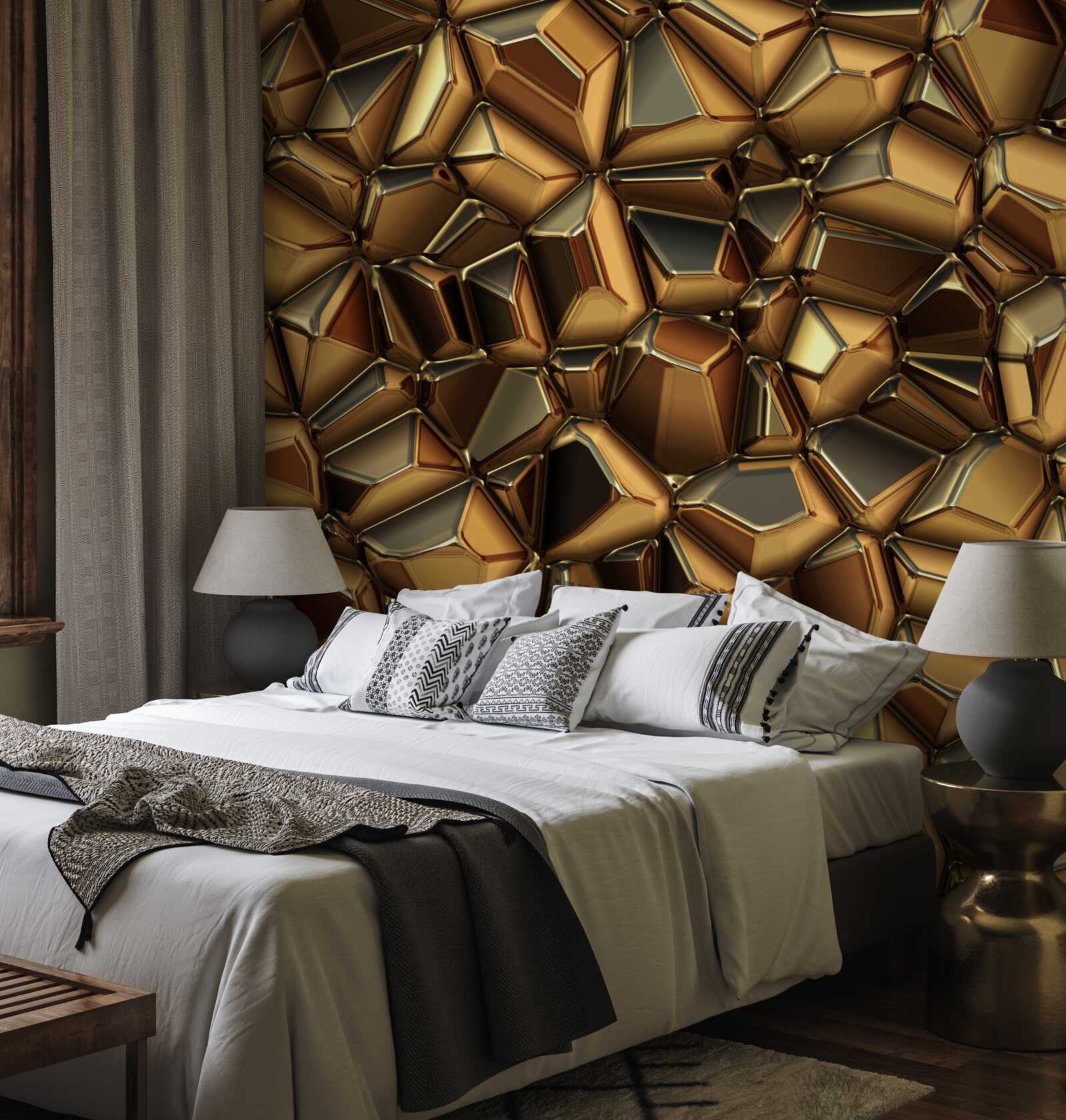 Papier peint polyèdres dorés