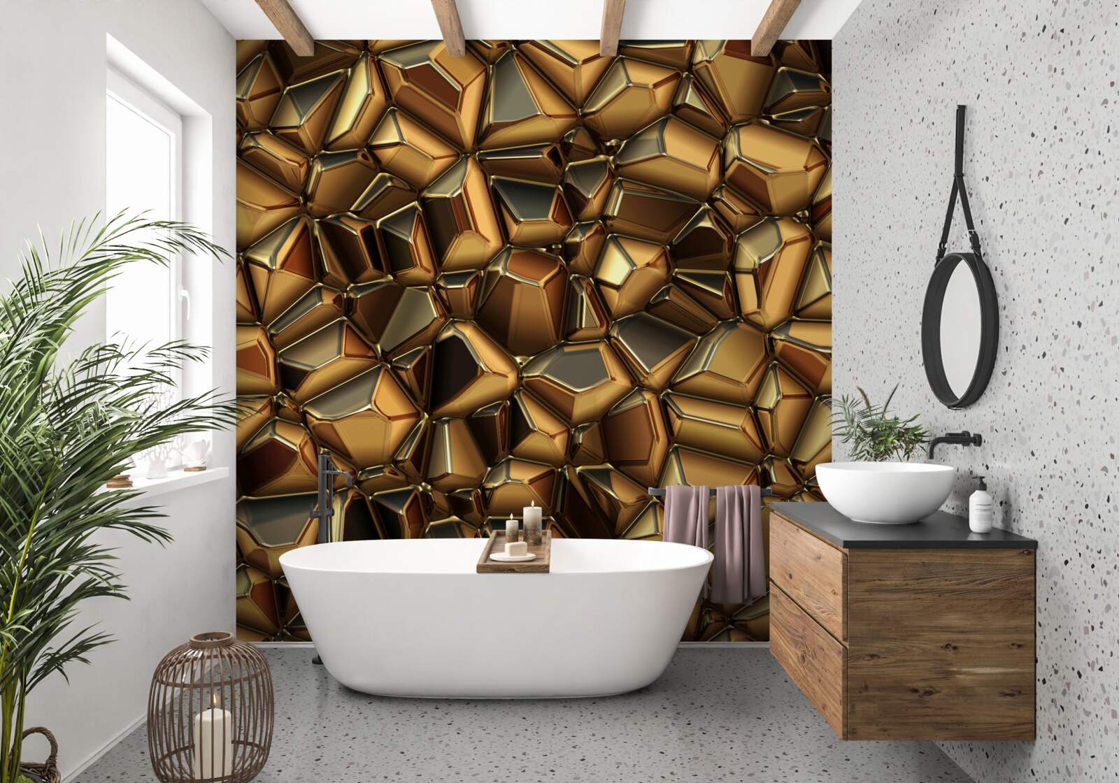 Papier peint polyèdres dorés