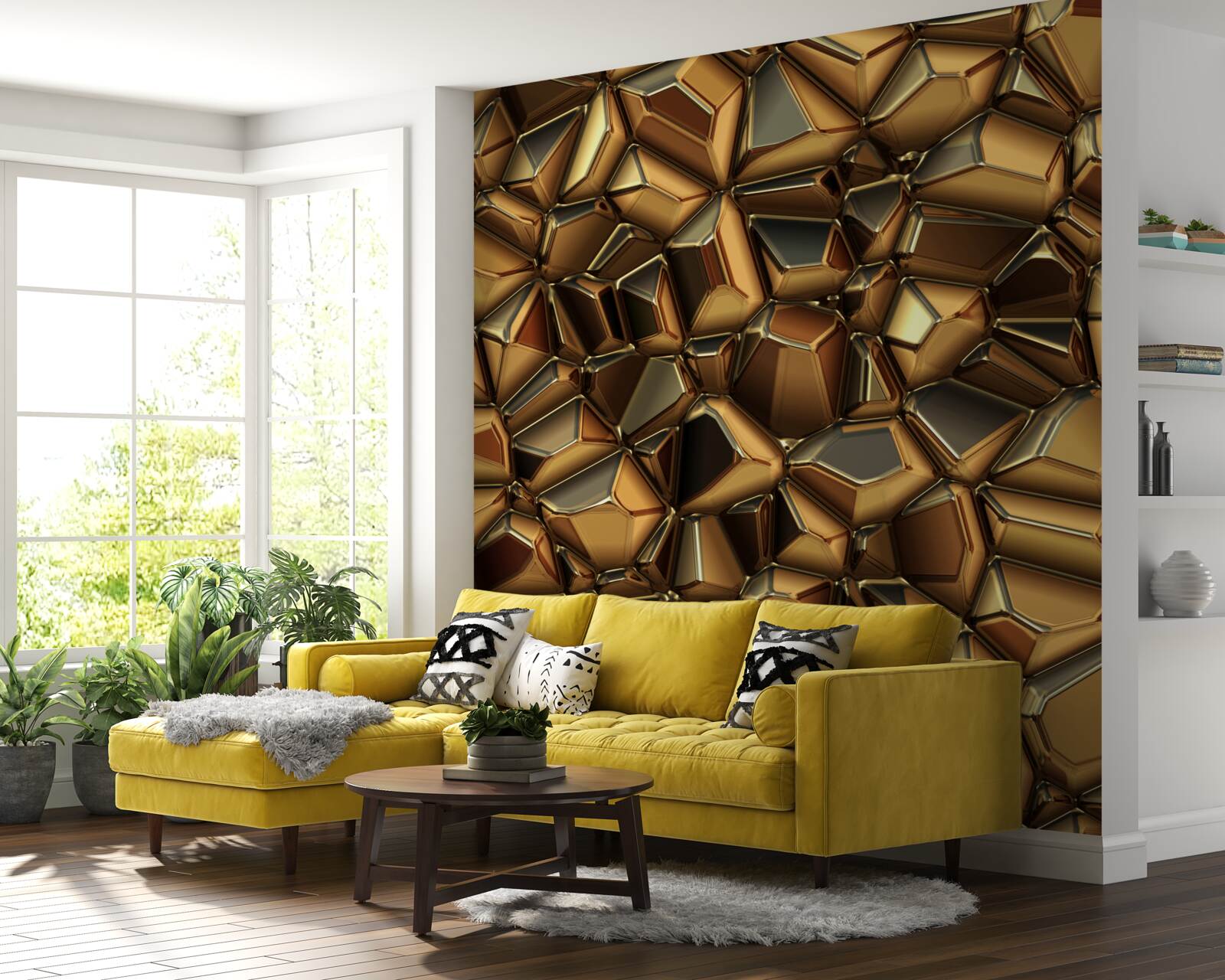 Papier peint polyèdres dorés