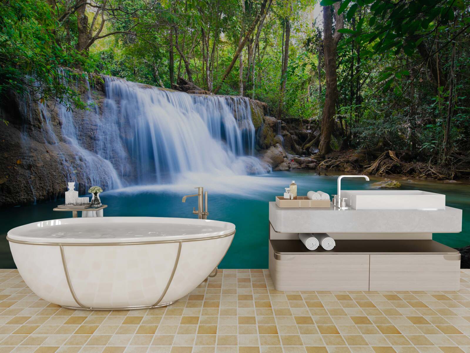 Papier peint Les eaux étonnamment claires de la mare de la forêt