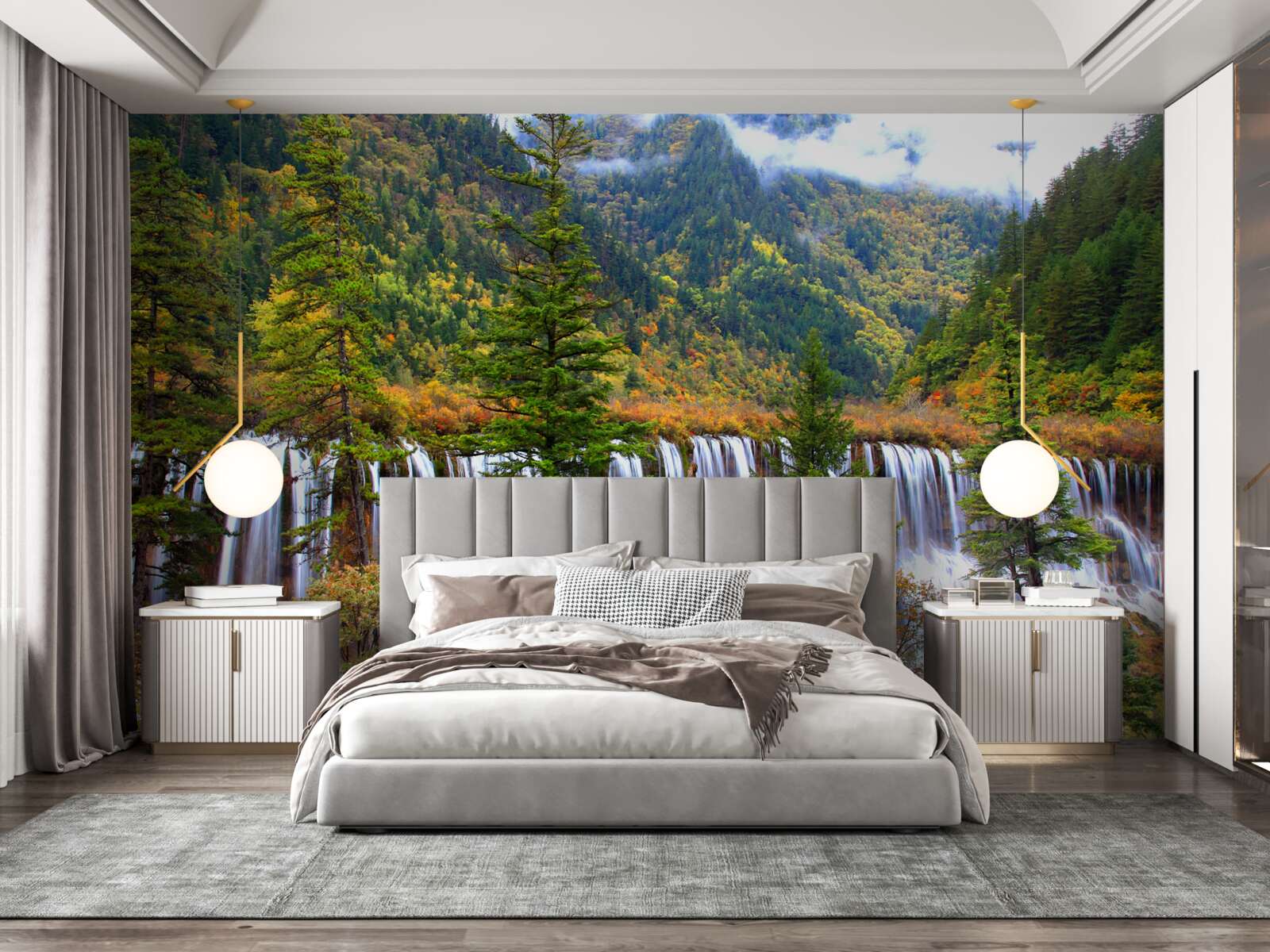 Papier peint une énorme chute d'eau qui coule à flanc de montagne