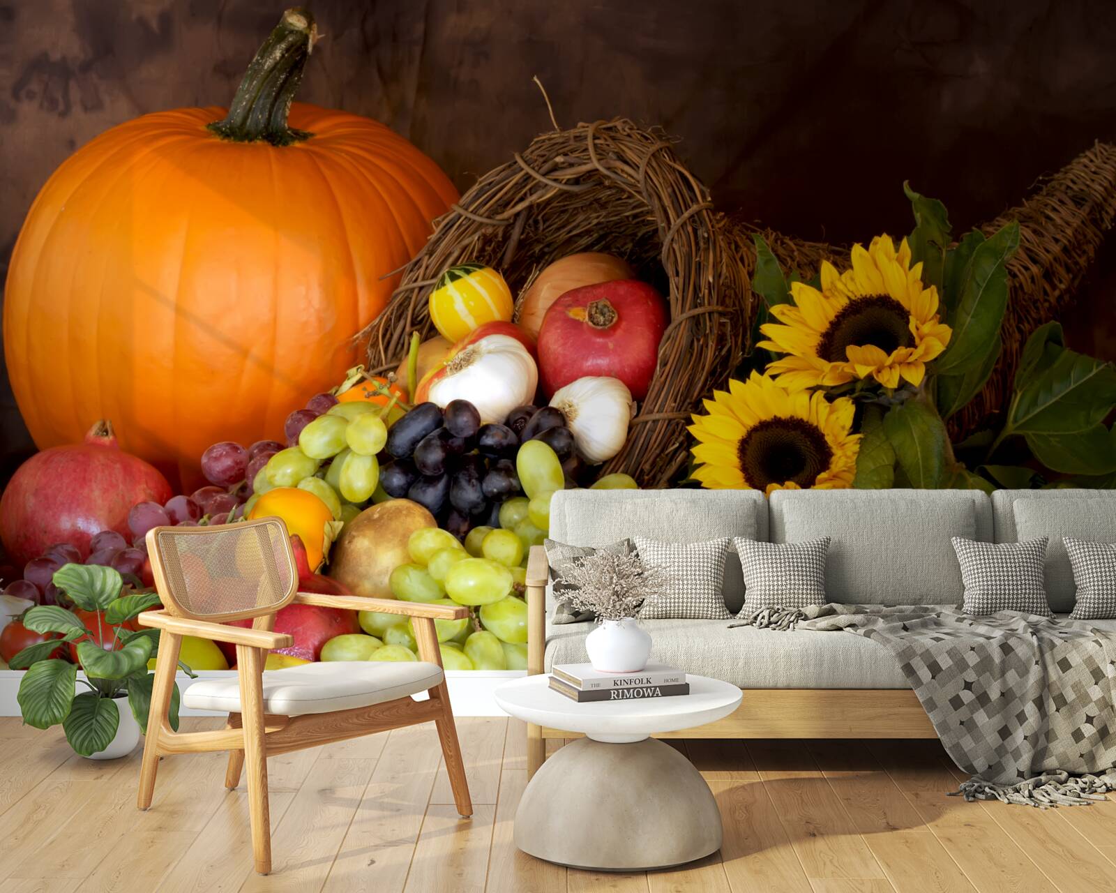 Papier peint composition de fruits et de tournesol