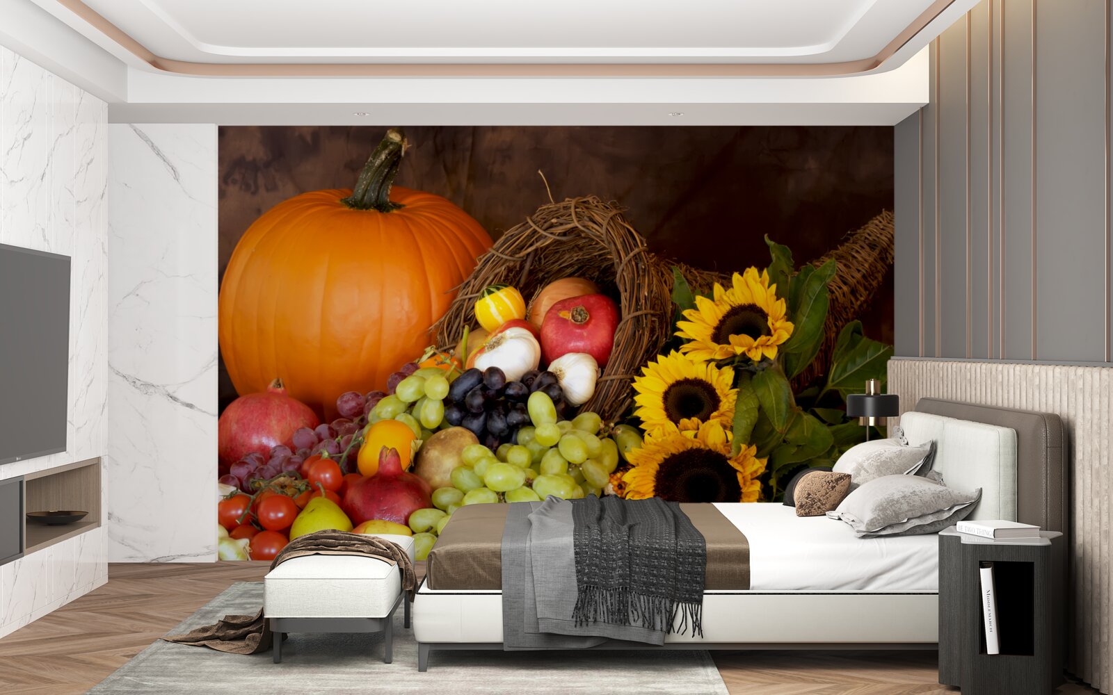 Papier peint composition de fruits et de tournesol