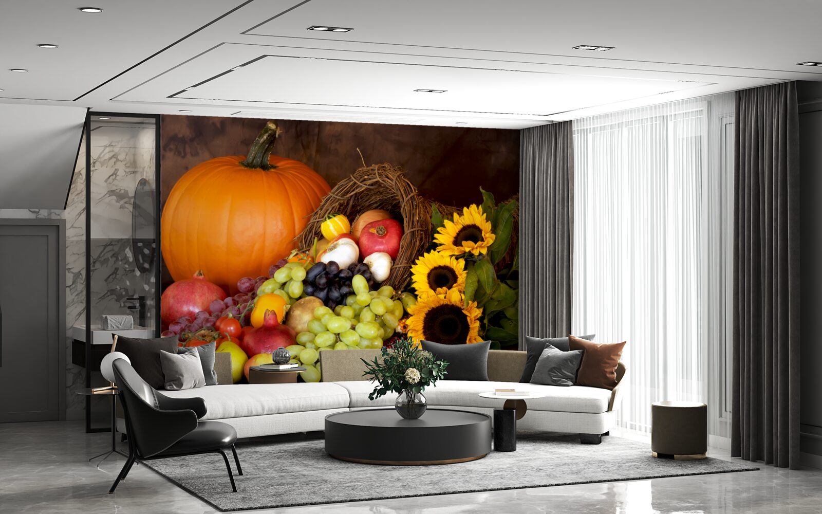 Papier peint composition de fruits et de tournesol