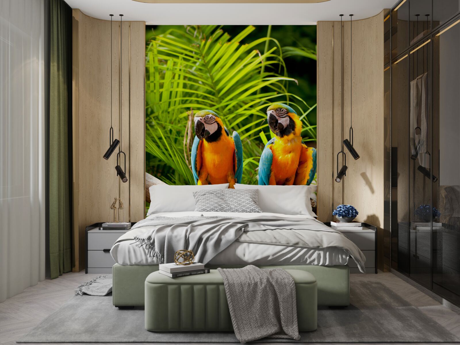 Papier peint deux ares assis sur des branches de palmier