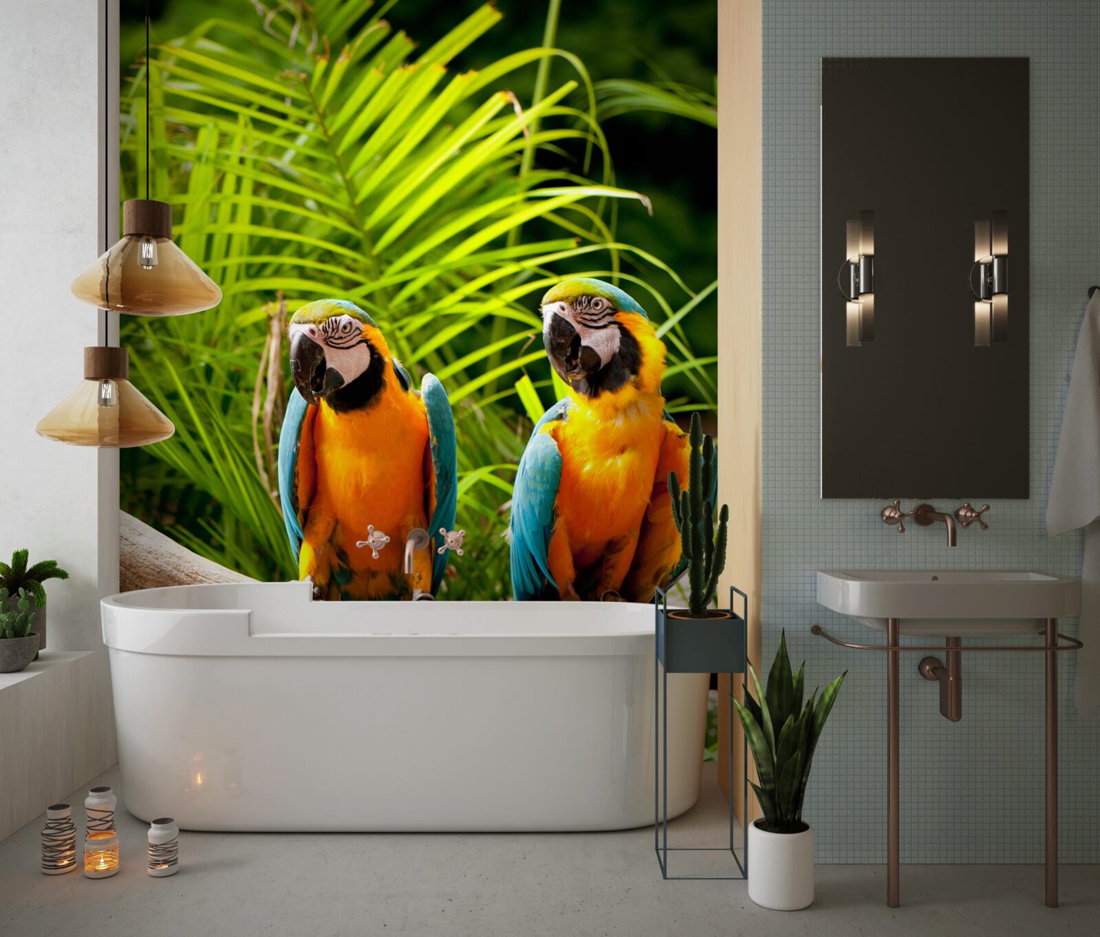 Papier peint deux ares assis sur des branches de palmier