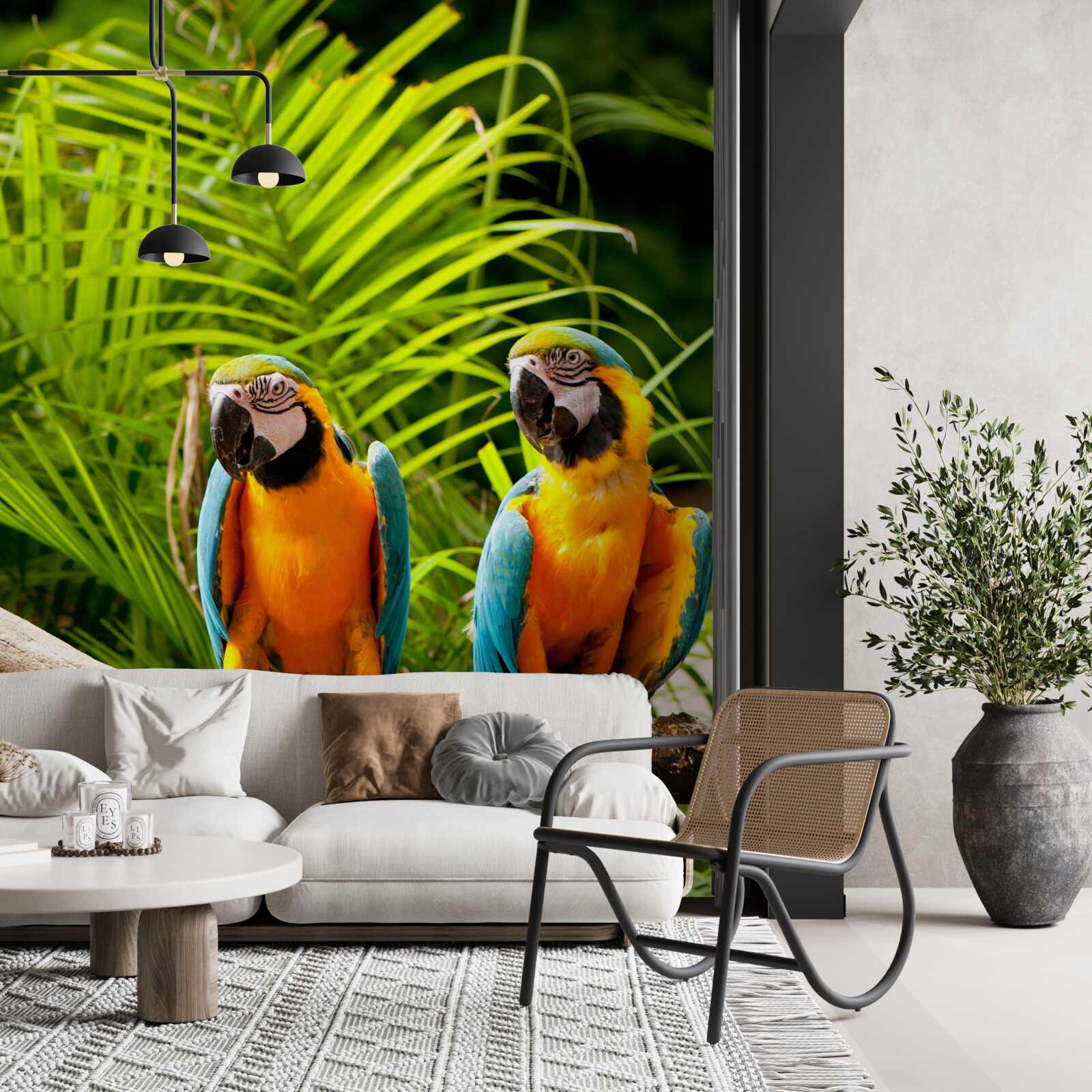 Papier peint deux ares assis sur des branches de palmier