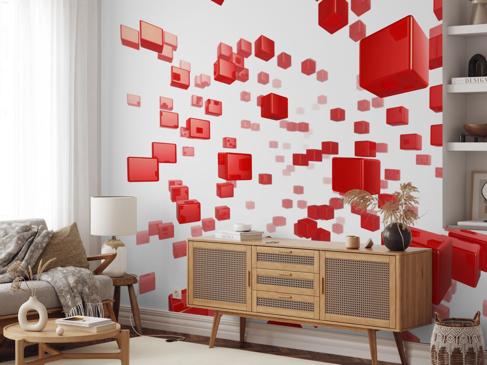 Papier peint la croissance de carrés rouge vif