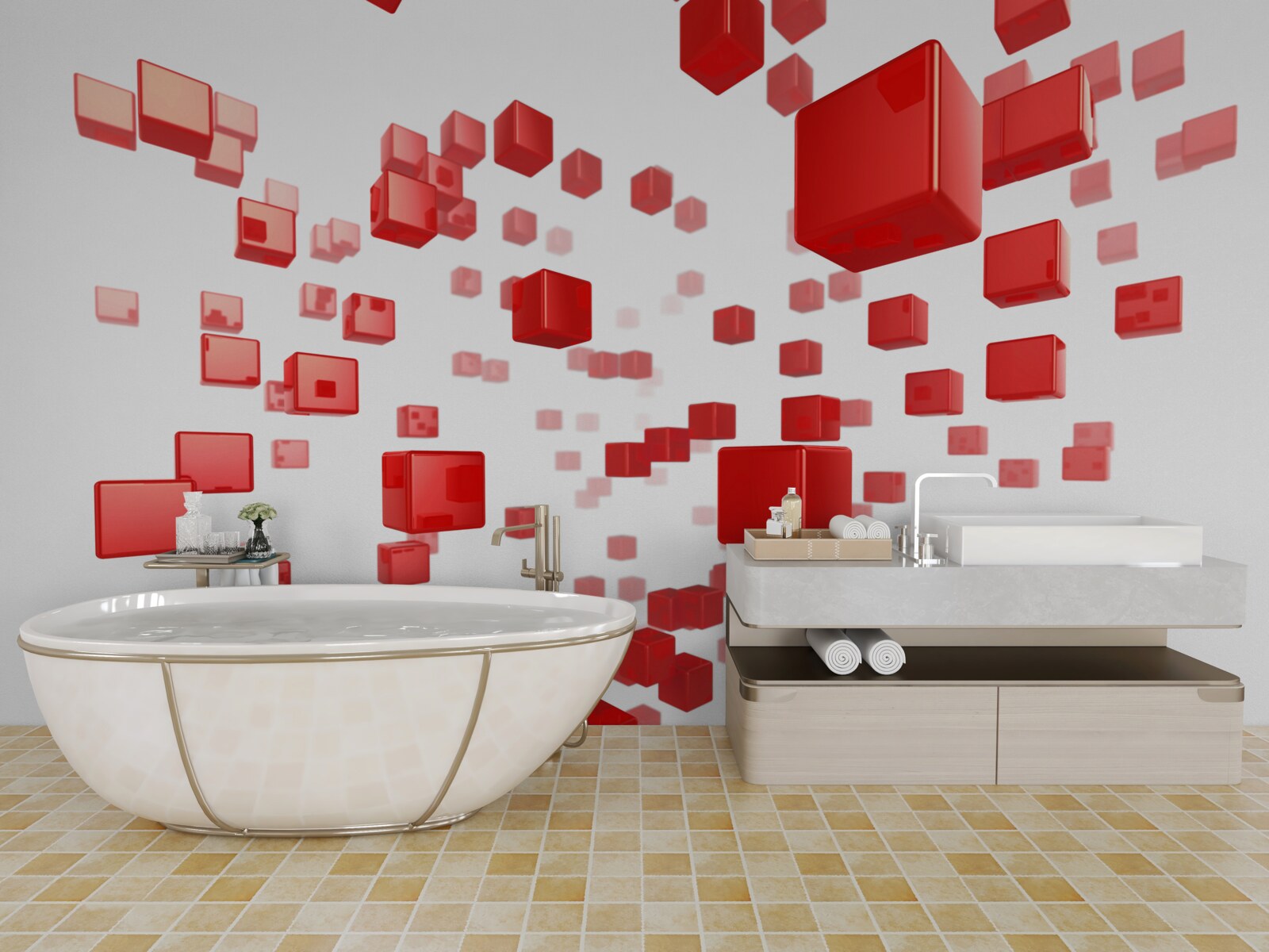 Papier peint la croissance de carrés rouge vif