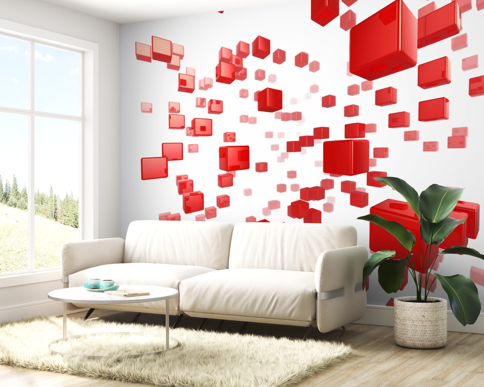 Papier peint la croissance de carrés rouge vif