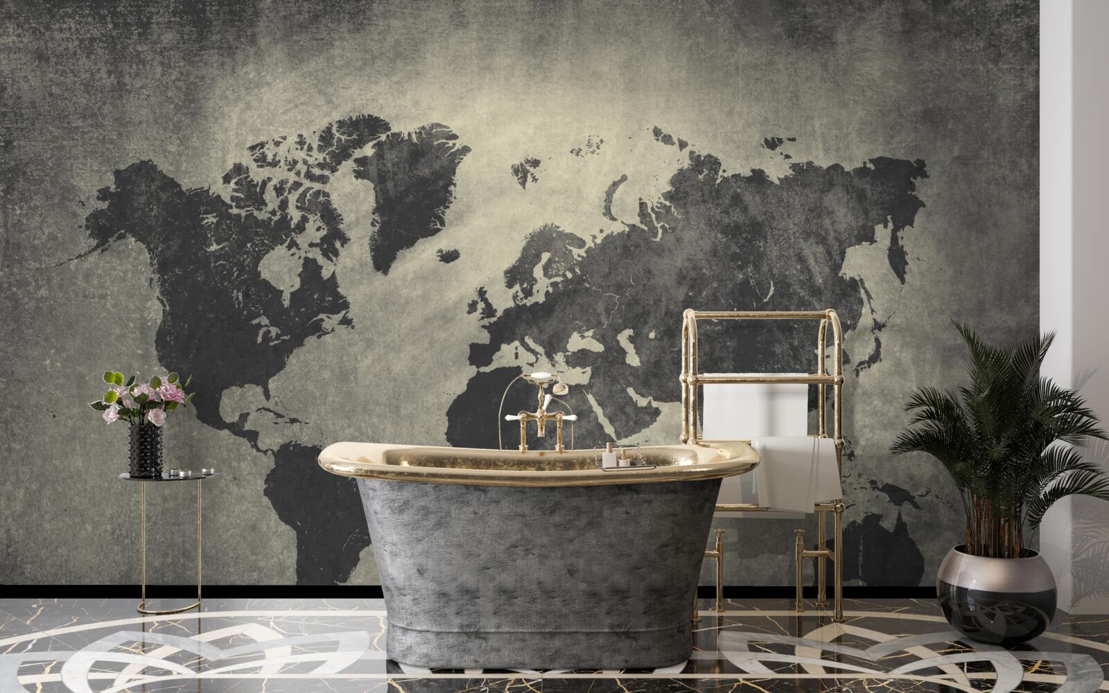 Papier peint silhouettes de pays sur un mur de béton