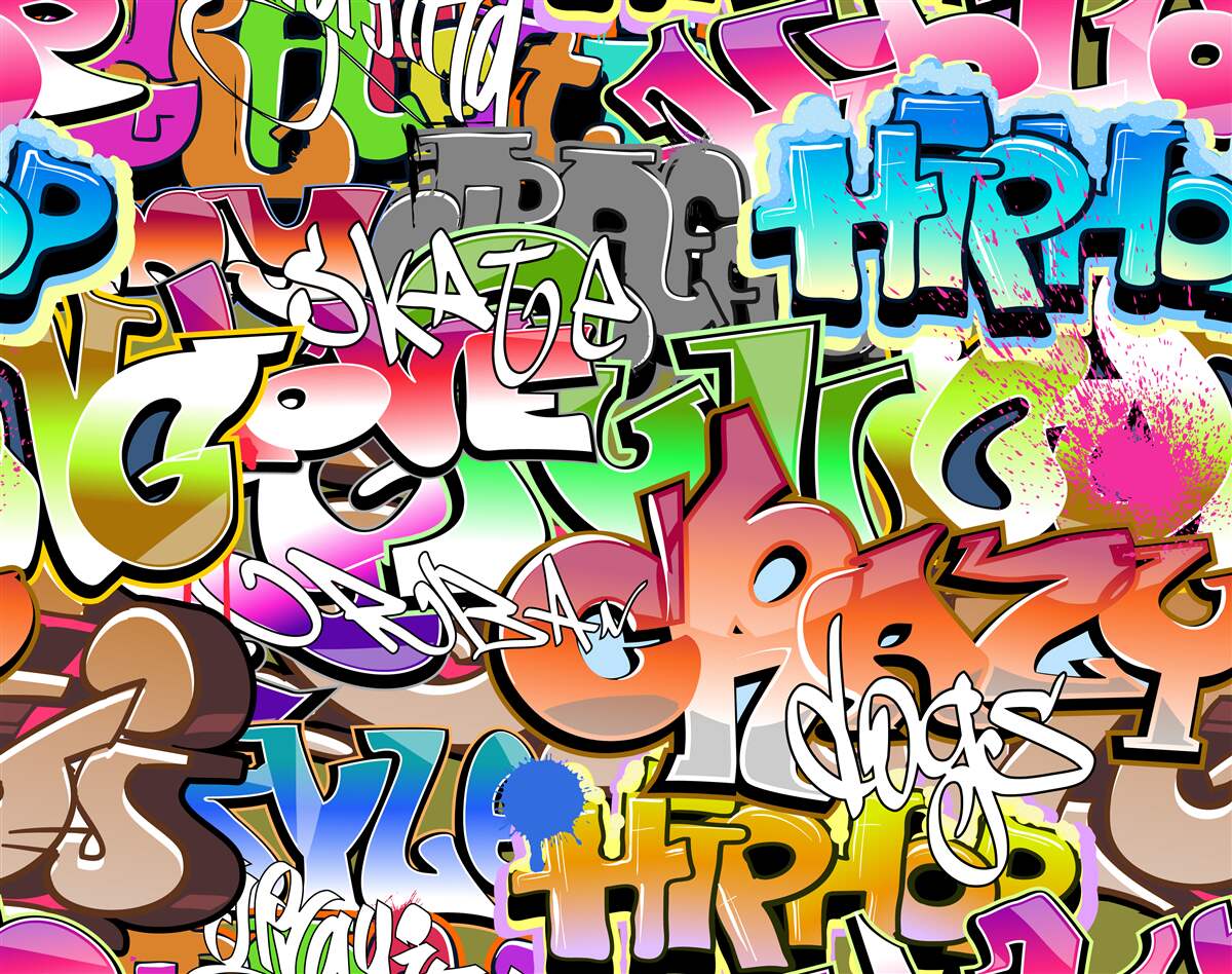 Papier peint graffiti accrocheur avec des lettres lumineuses