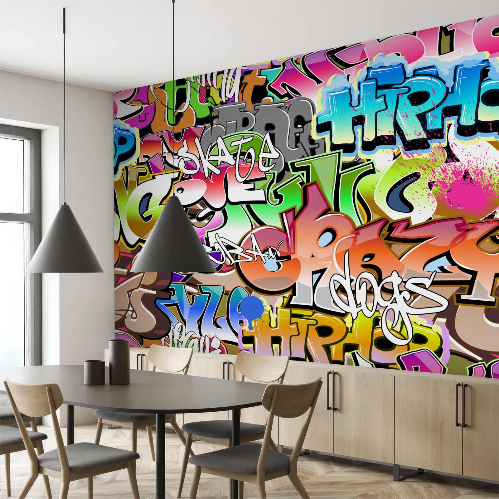 Papier peint graffiti accrocheur avec des lettres lumineuses