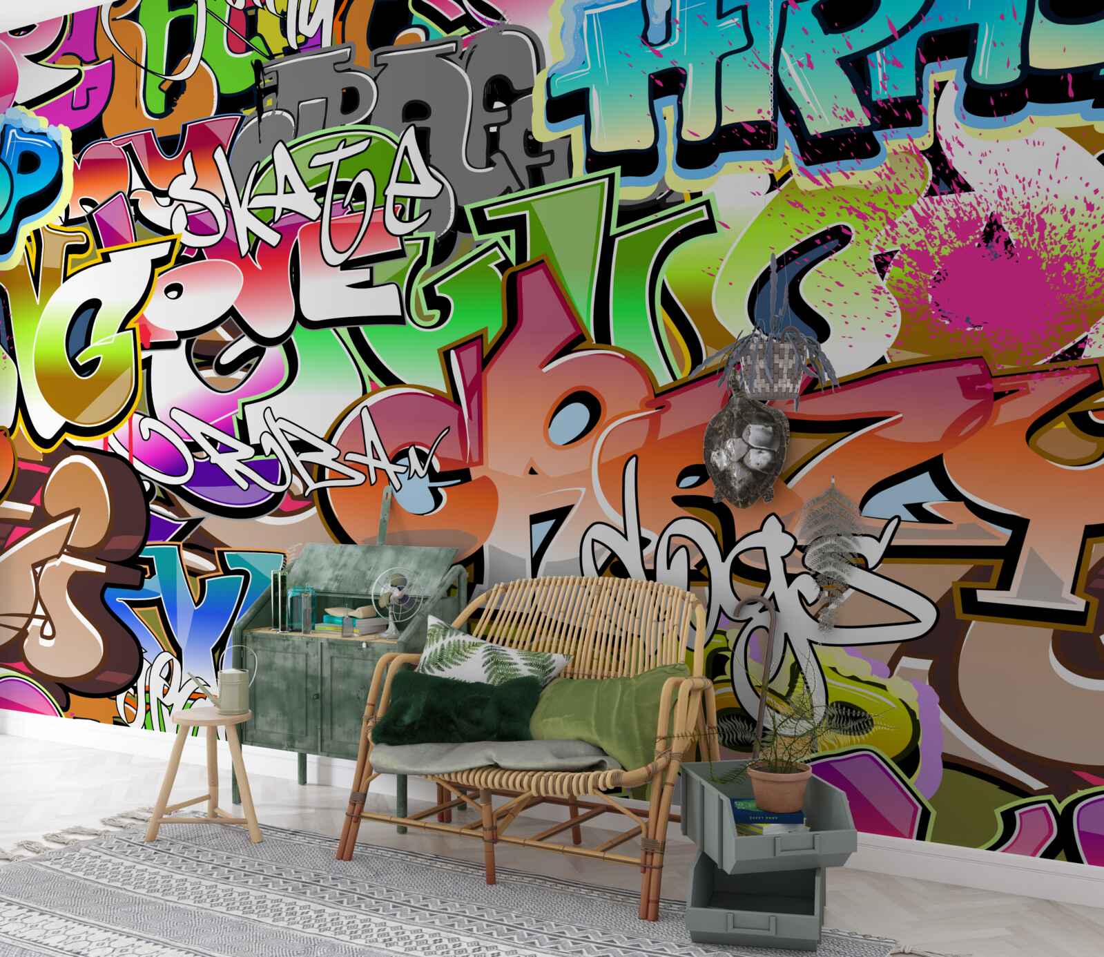 Papier peint graffiti accrocheur avec des lettres lumineuses