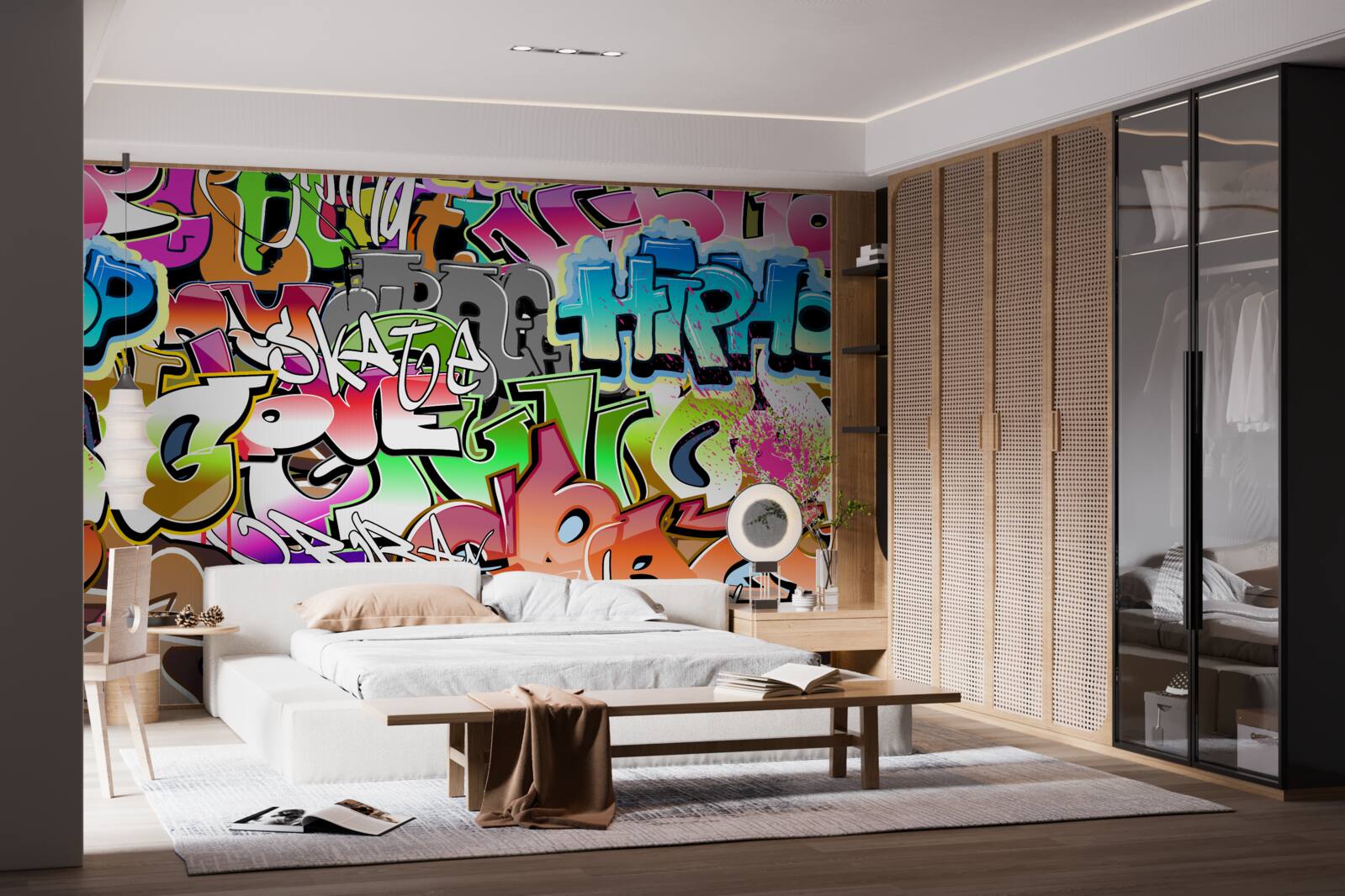 Papier peint graffiti accrocheur avec des lettres lumineuses