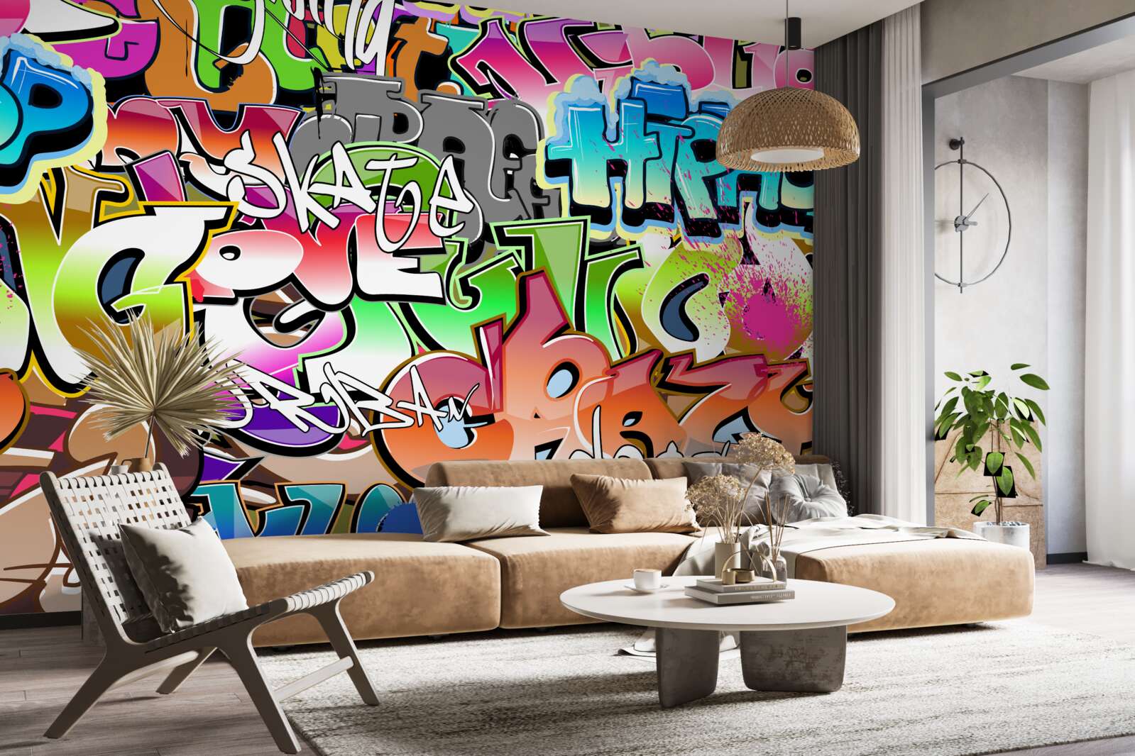 Papier peint graffiti accrocheur avec des lettres lumineuses