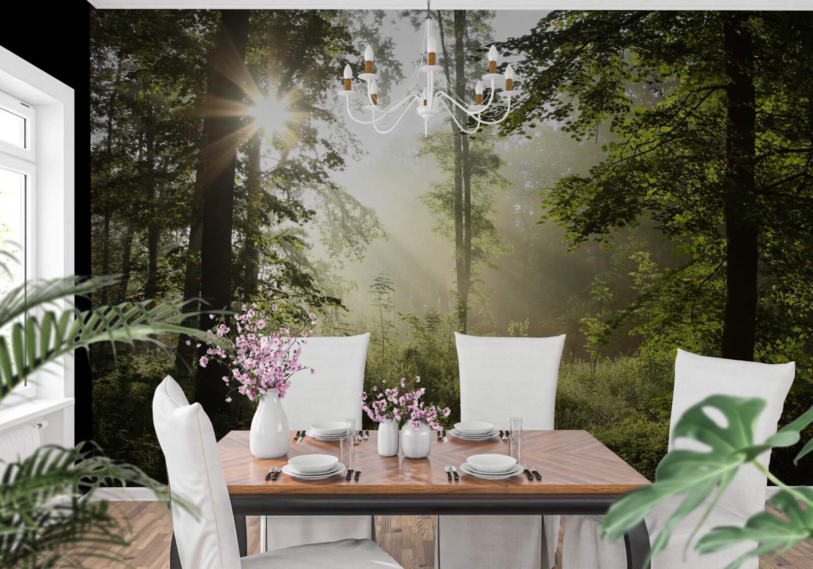 Papier peint les rayons du soleil chassent le froid nocturne des arbres