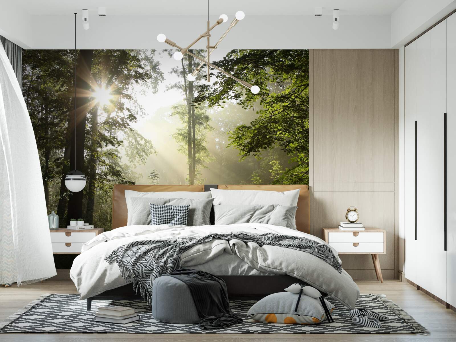 Papier peint les rayons du soleil chassent le froid nocturne des arbres