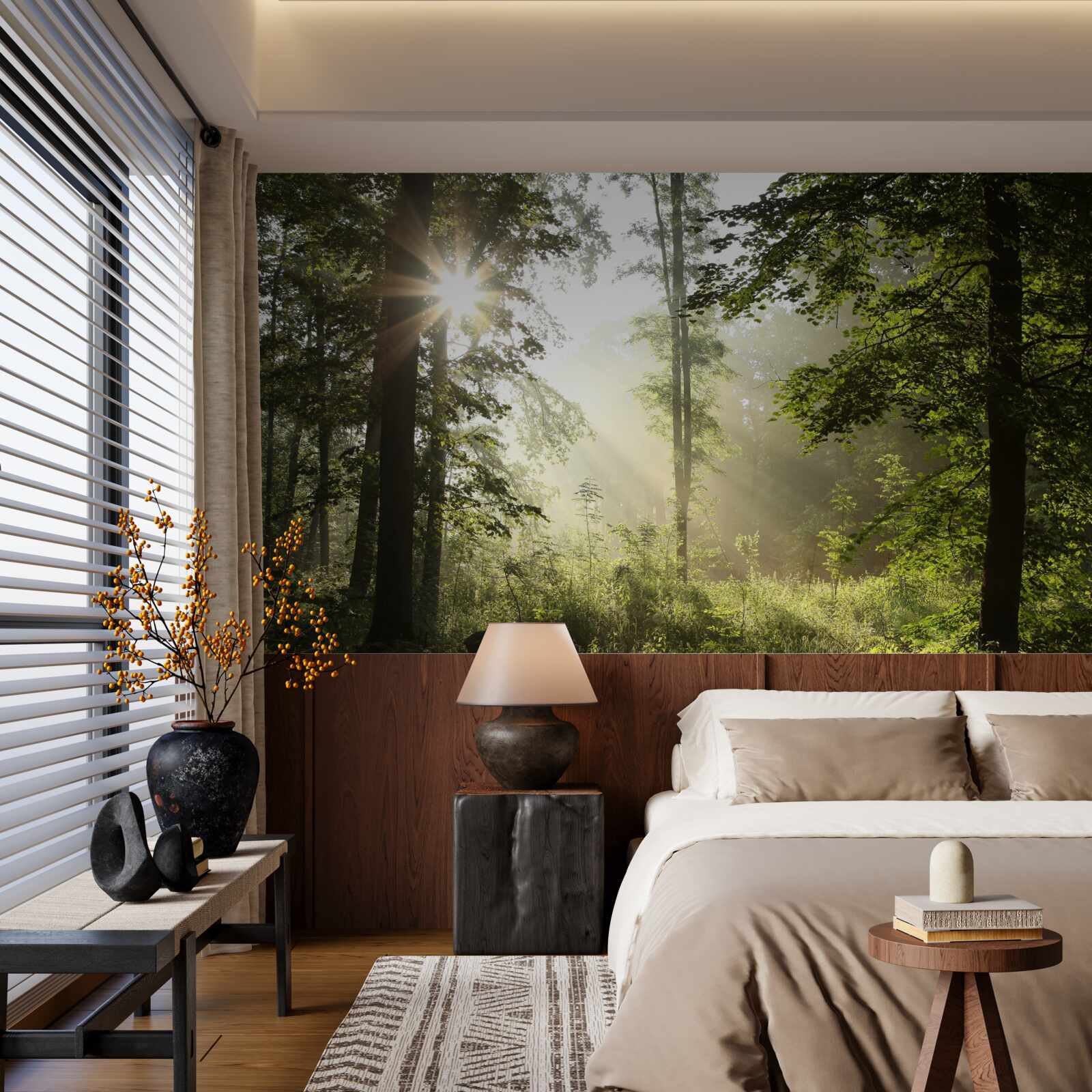 Papier peint les rayons du soleil chassent le froid nocturne des arbres