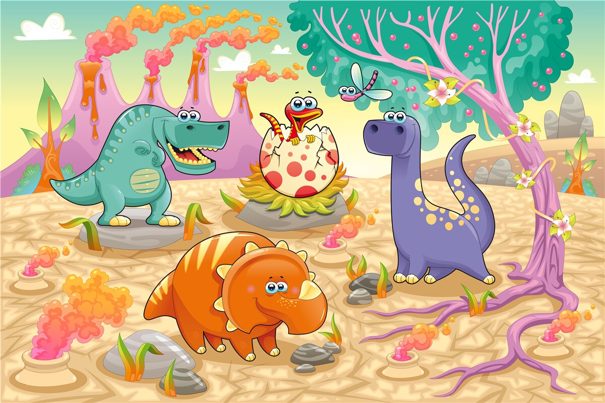 Papier peint dinosaures sur la pelouse