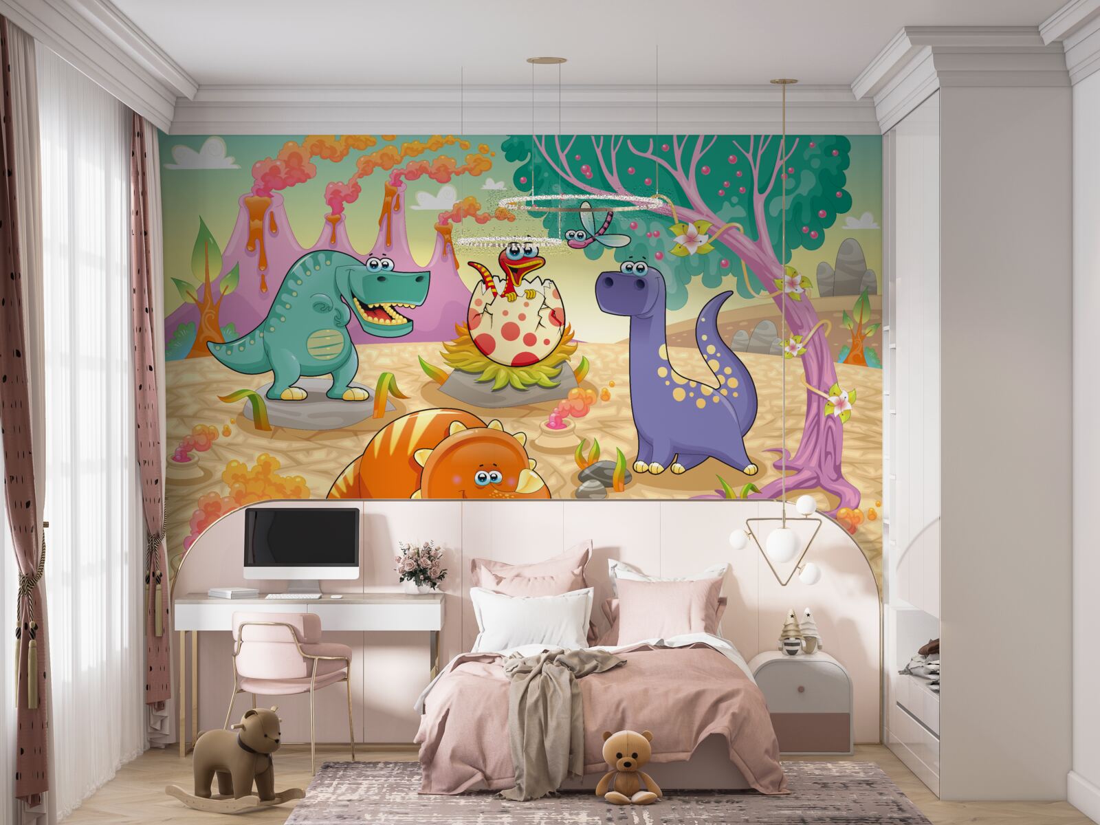 Papier peint dinosaures sur la pelouse