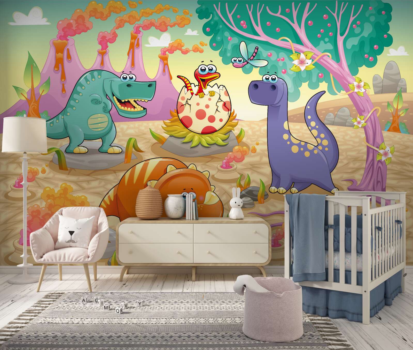 Papier peint dinosaures sur la pelouse