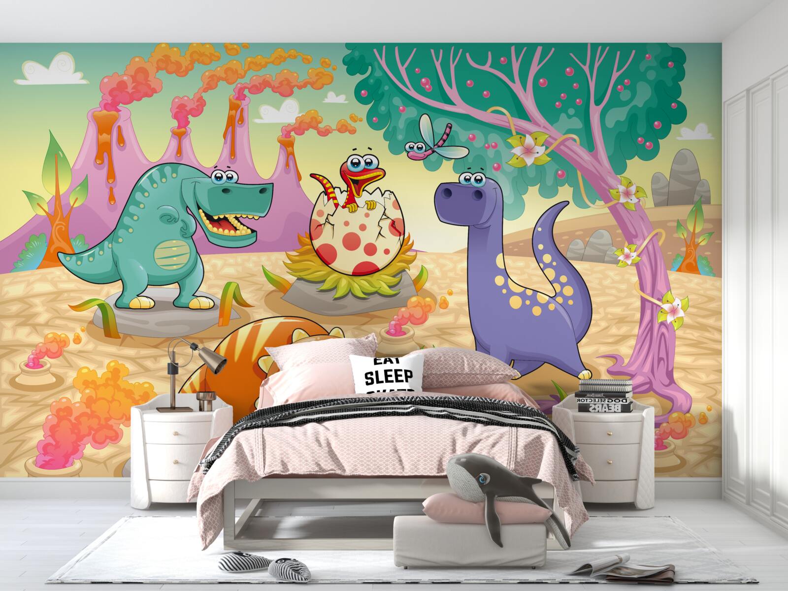 Papier peint dinosaures sur la pelouse