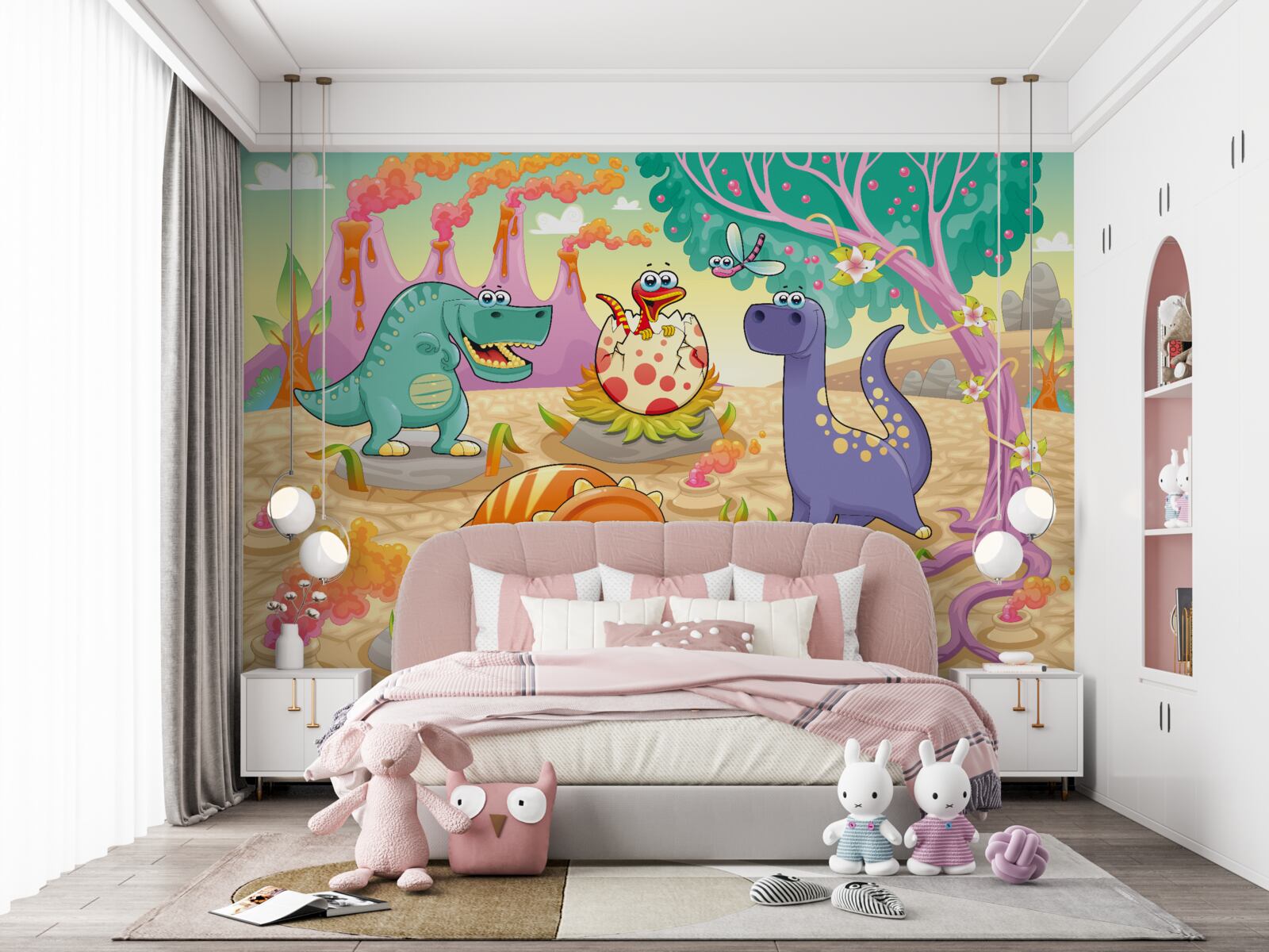 Papier peint dinosaures sur la pelouse