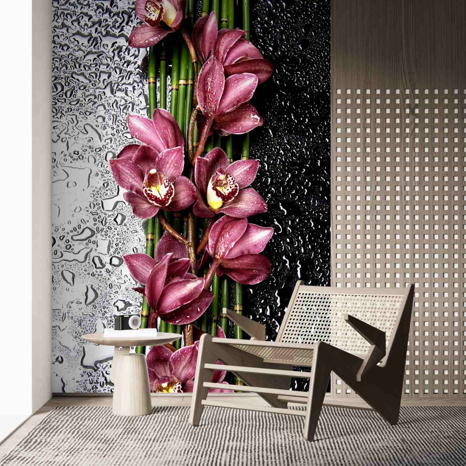 Papier peint le sol mouillé est décoré de brins de fleurs délicates