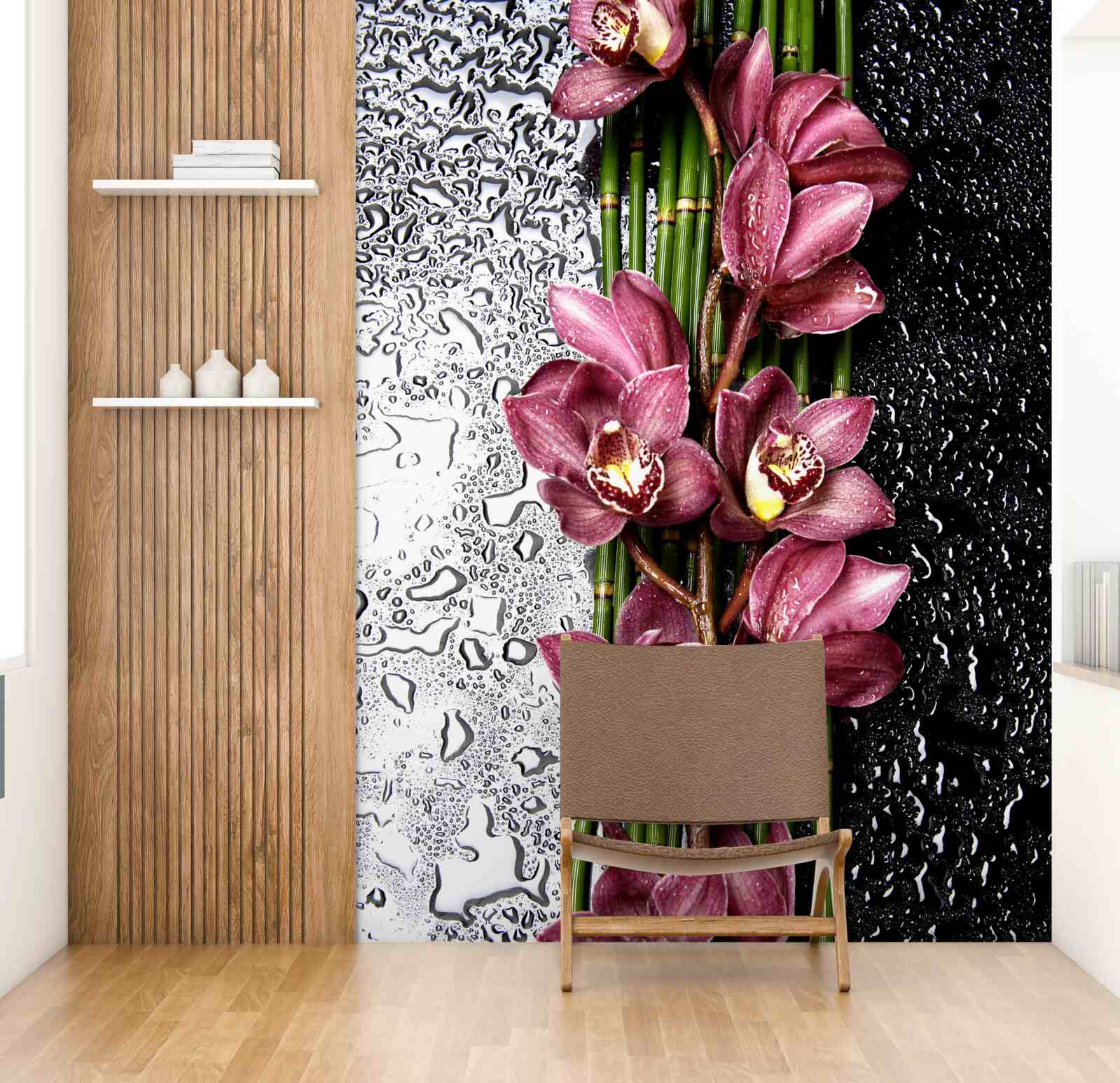 Papier peint le sol mouillé est décoré de brins de fleurs délicates