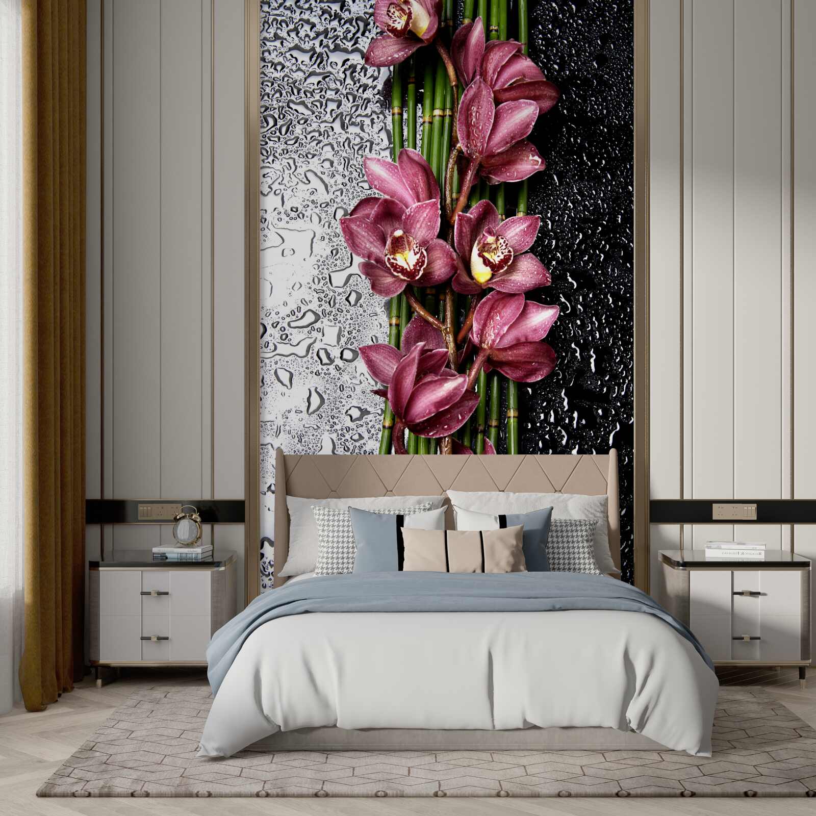 Papier peint le sol mouillé est décoré de brins de fleurs délicates