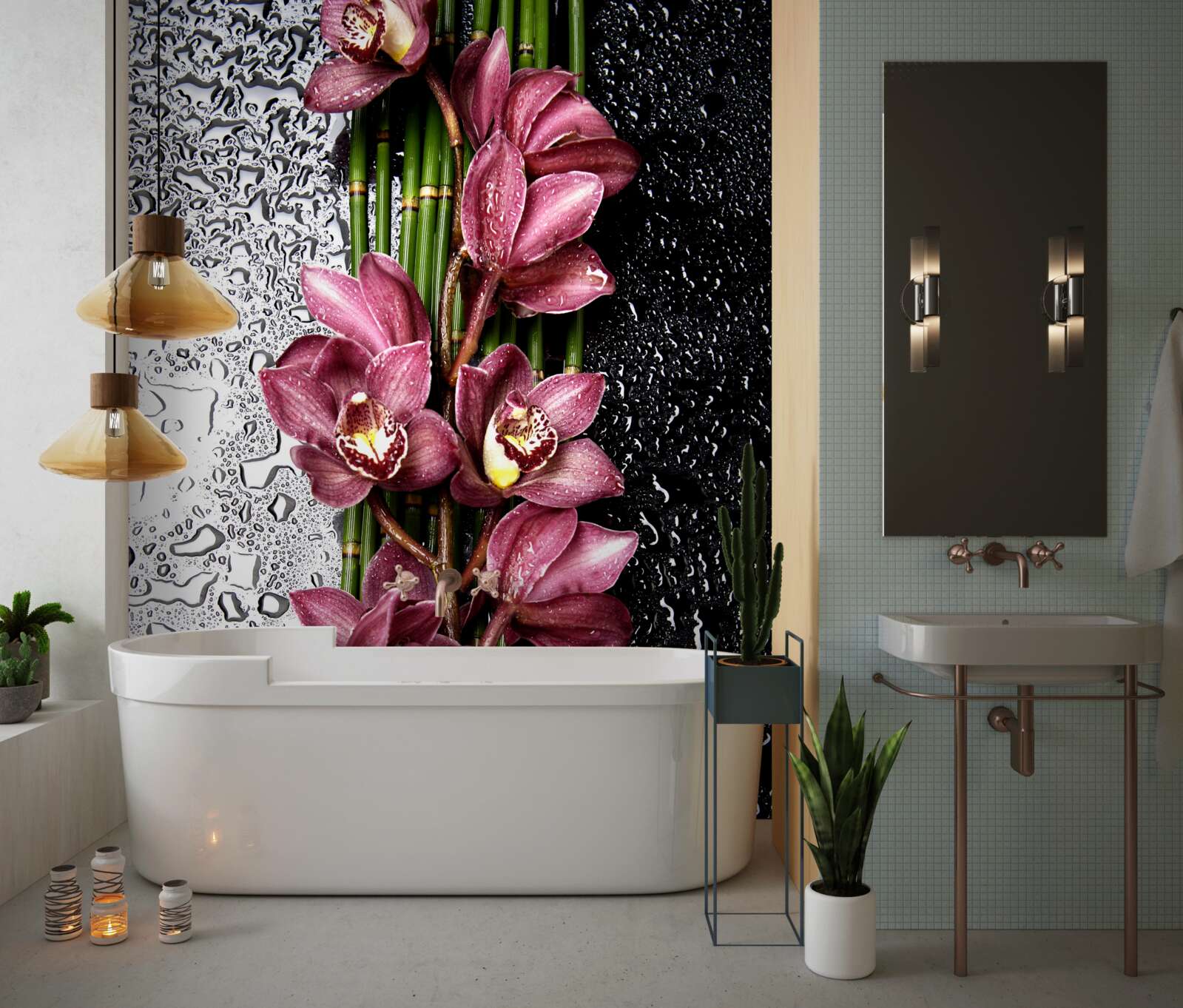 Papier peint le sol mouillé est décoré de brins de fleurs délicates