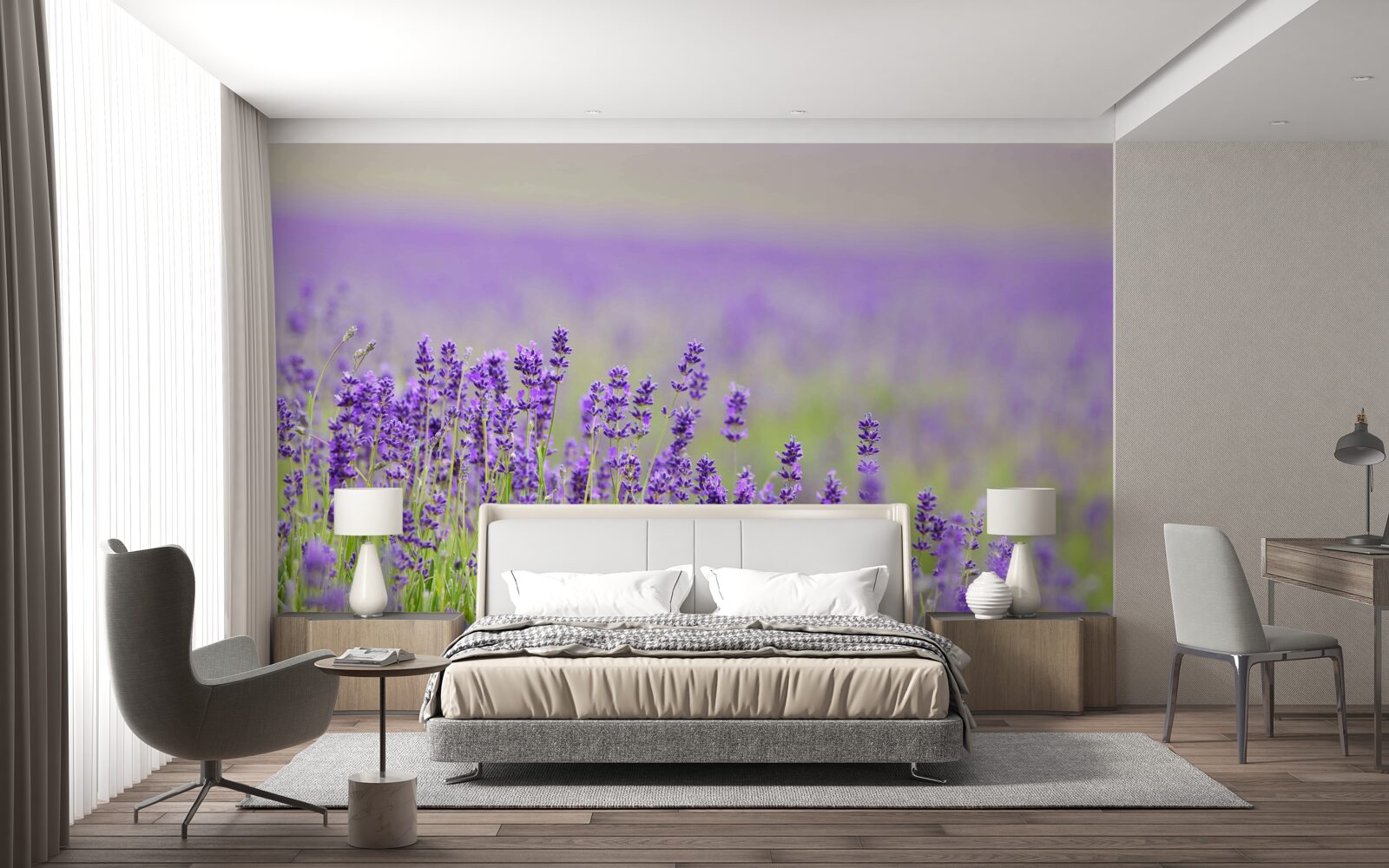 Papier peint champs de lavande