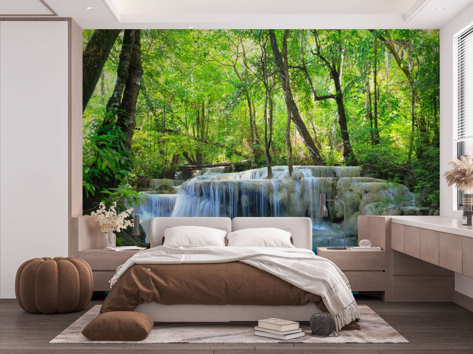 Papier peint une forêt verdoyante cache une cascade